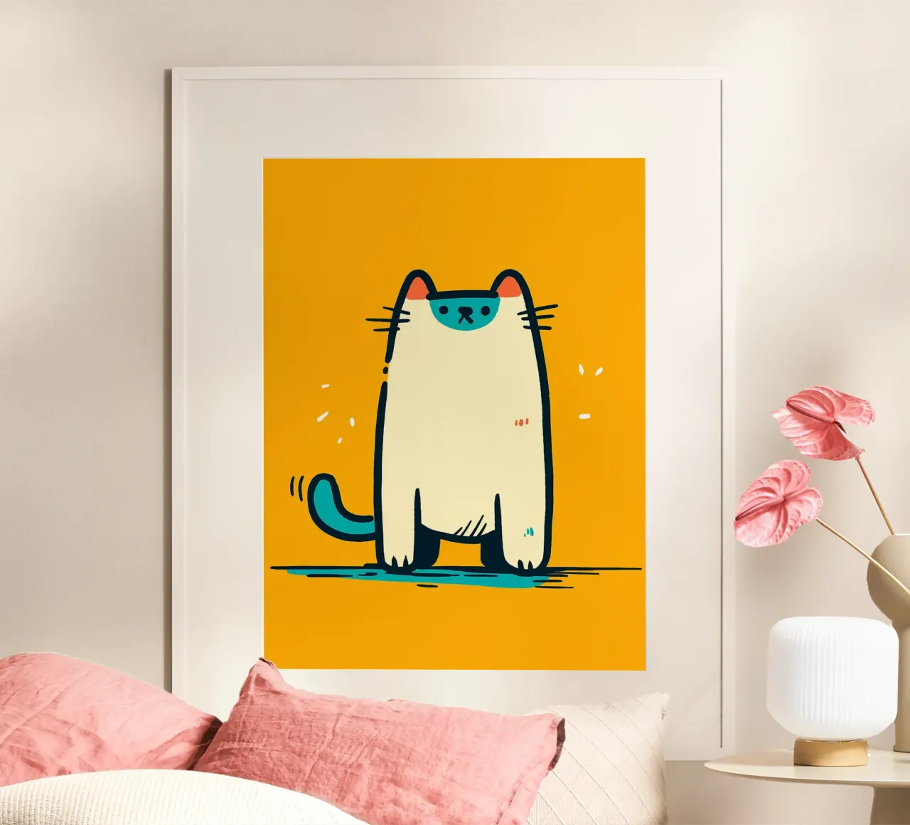 Illustrazione di un gatto carino dei cartoni animati poster con telaio in plastica da Hannah Meyer