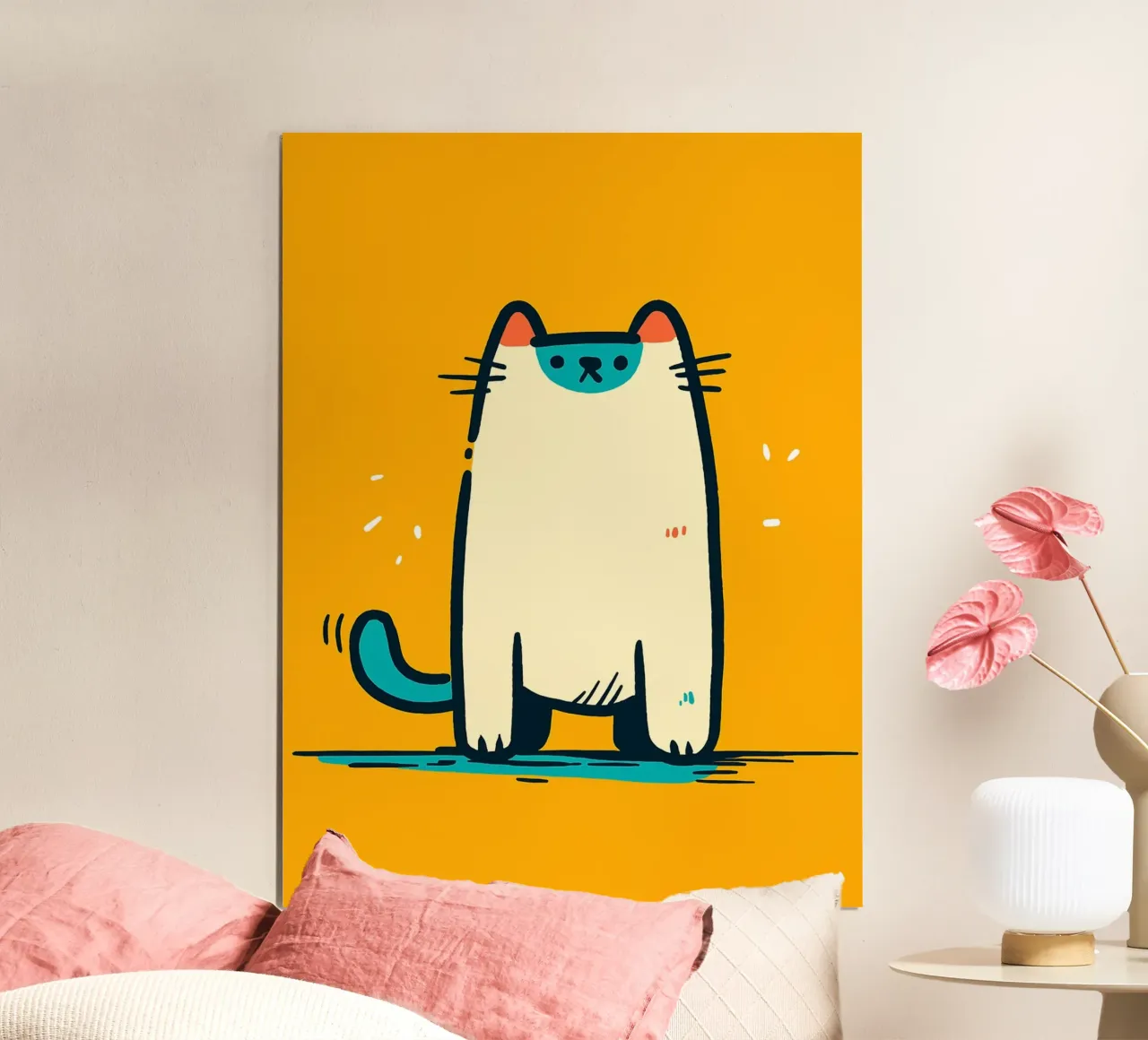 Illustrazione di un gatto carino dei cartoni animati poster con telaio in plastica da Hannah Meyer