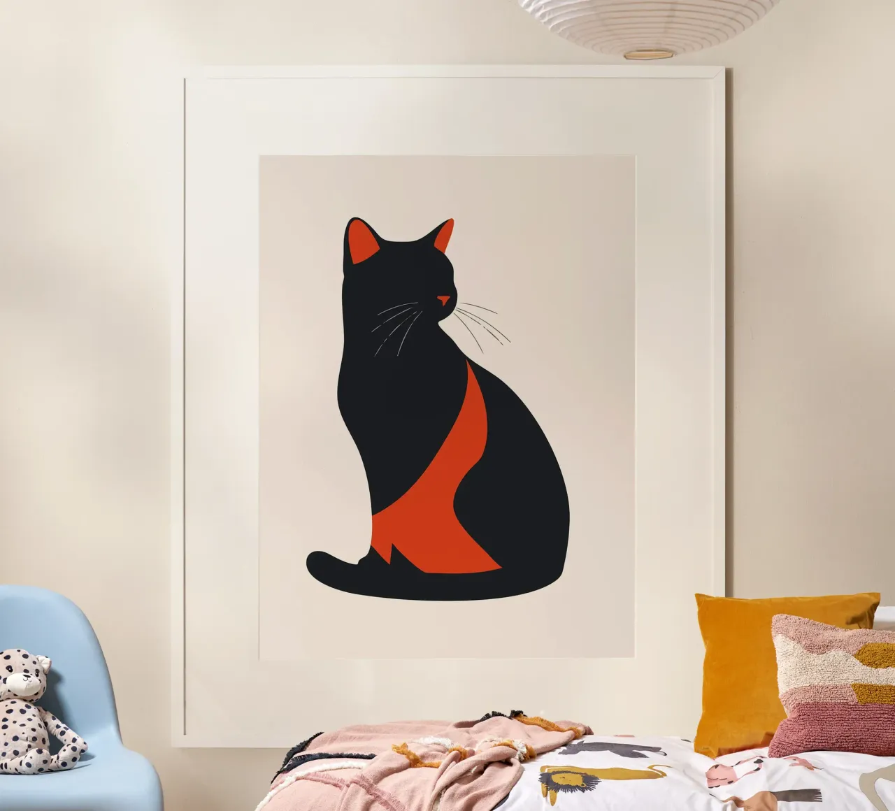 Silhouette minimalista di gatto nero con accenti rossi Art poster da Hannah Meyer