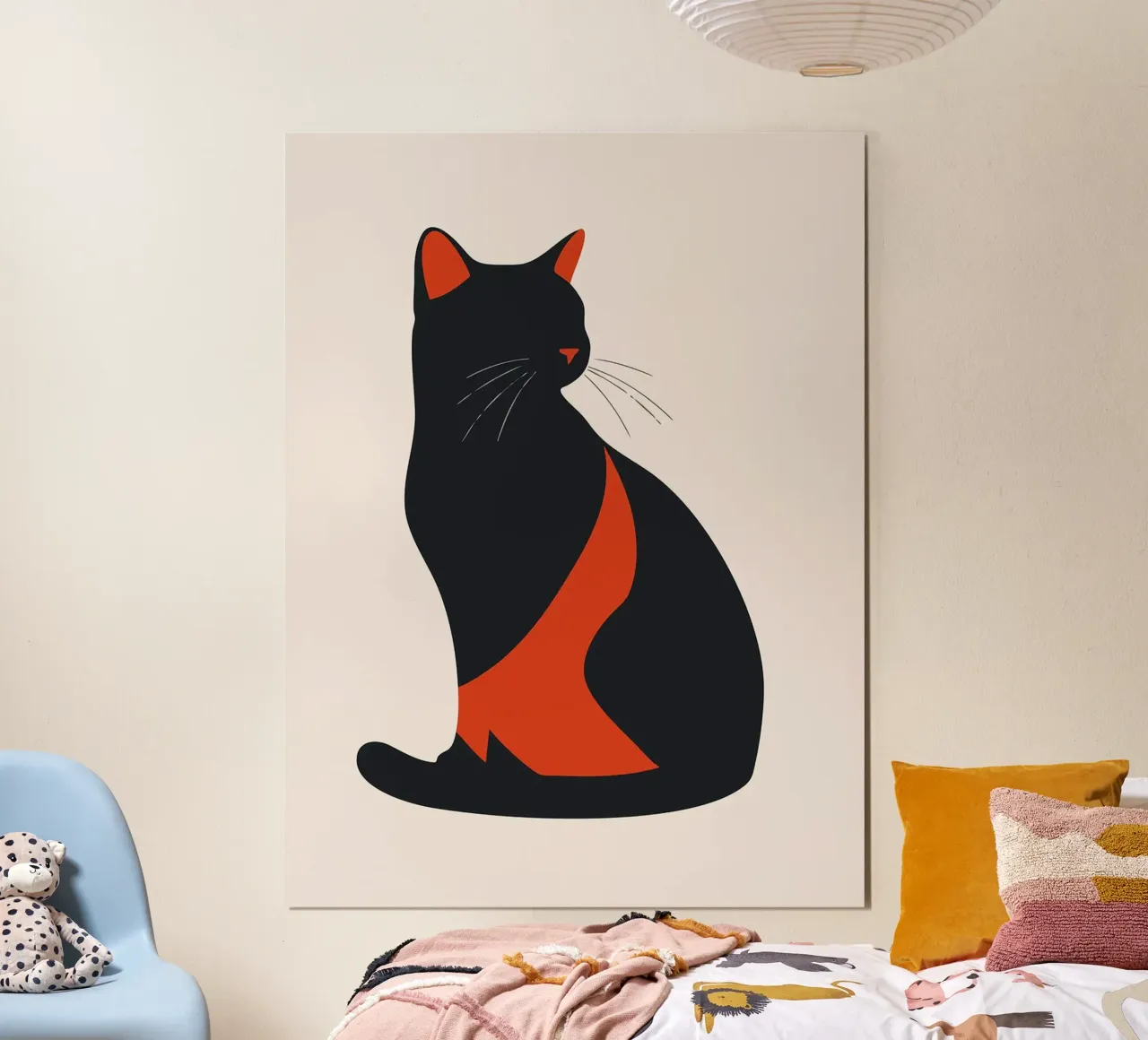 Silhouette minimalista di gatto nero con accenti rossi Art poster da Hannah Meyer
