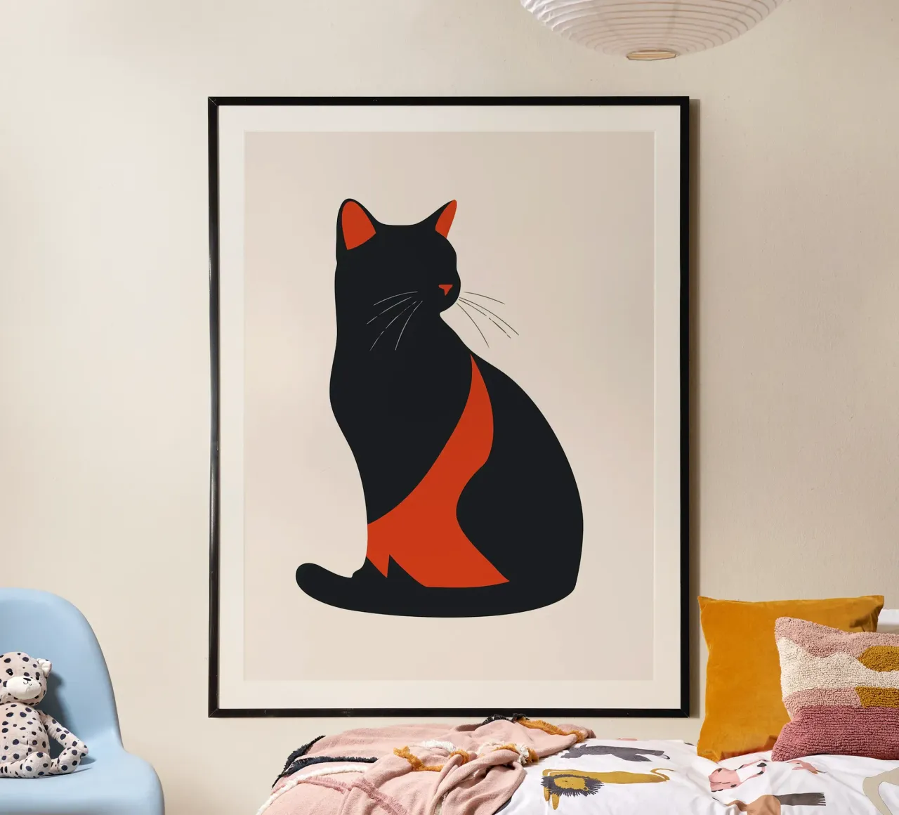 Silhouette minimalista di gatto nero con accenti rossi Art poster da Hannah Meyer