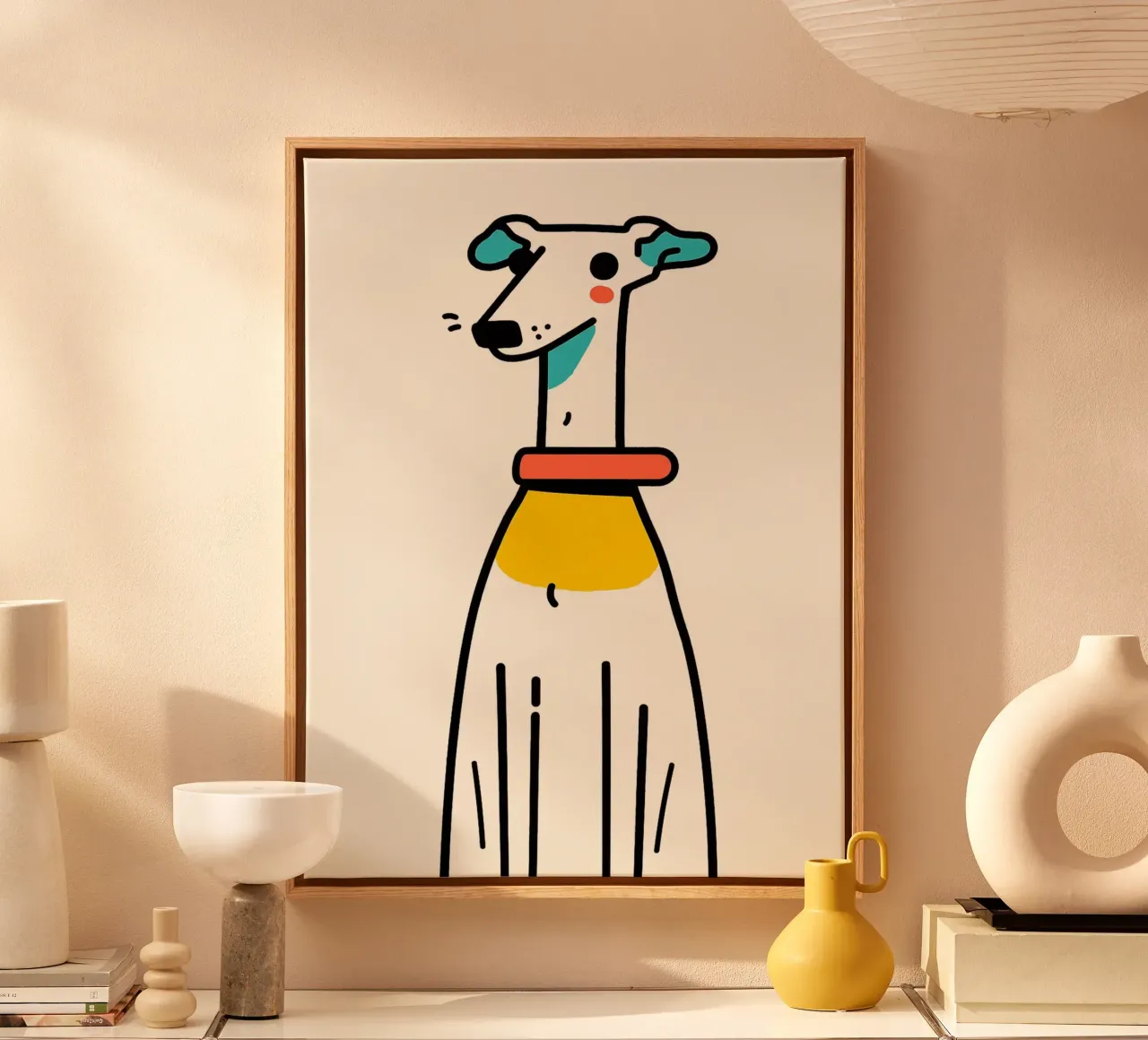Illustrazione di un cane carino dei cartoni animati tela con Cornice a cassetta da Hannah Meyer