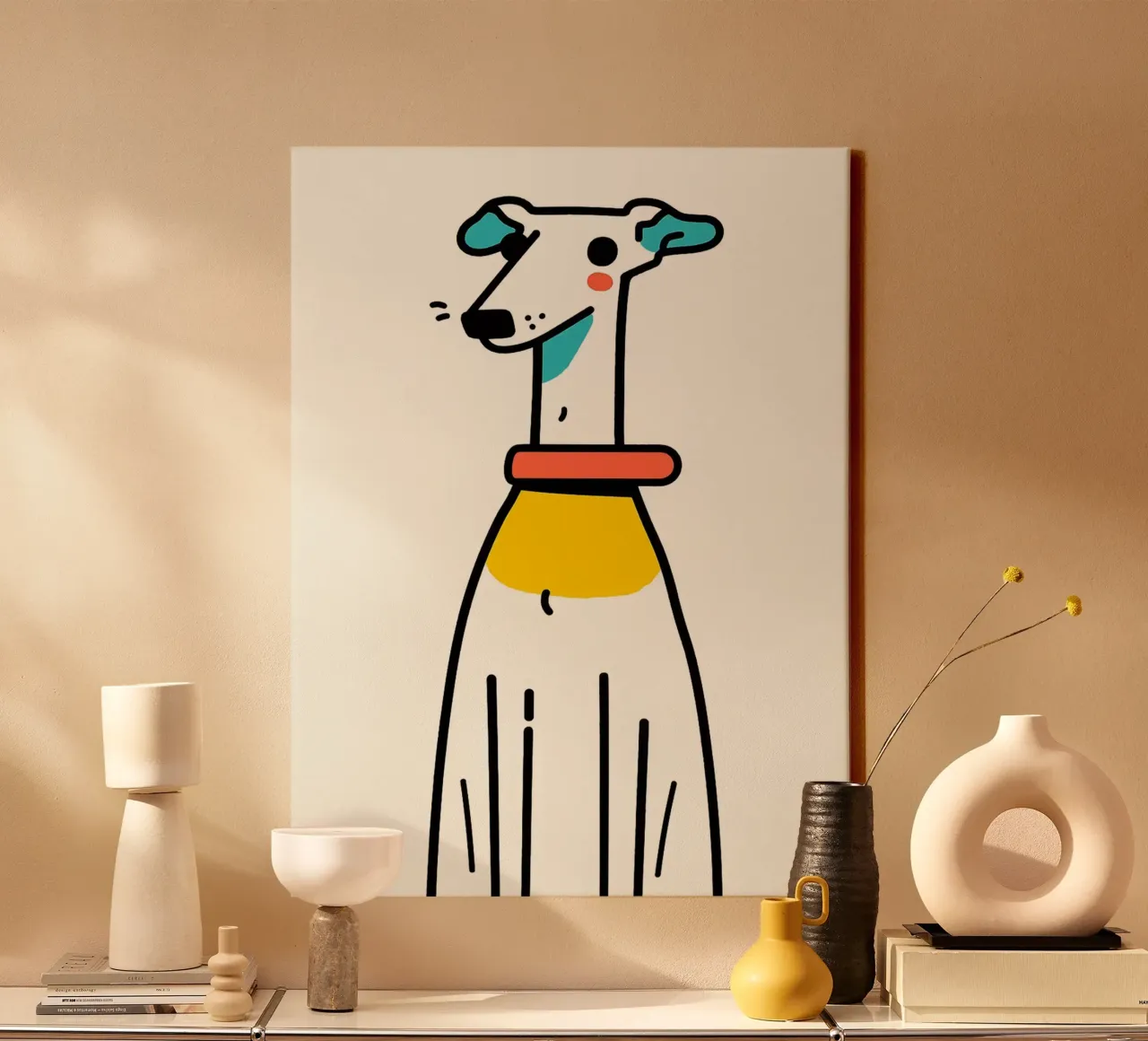 Illustrazione di un cane carino dei cartoni animati tela con Cornice a cassetta da Hannah Meyer