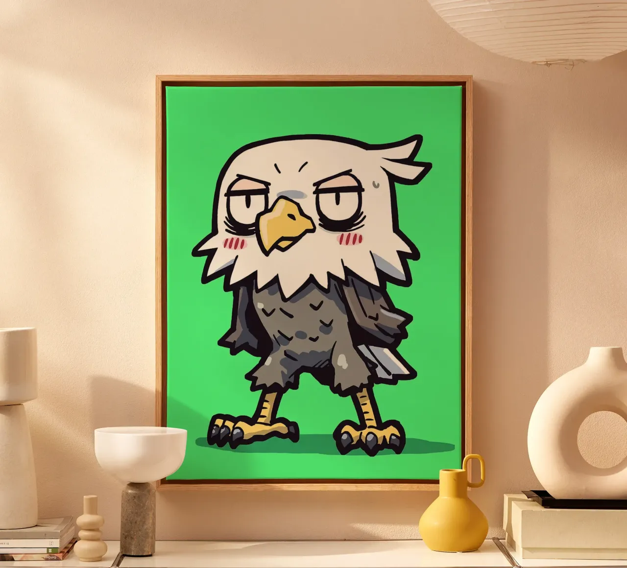 Aquila arrabbiata dei cartoni animati tela con Cornice a cassetta da Hannah Meyer
