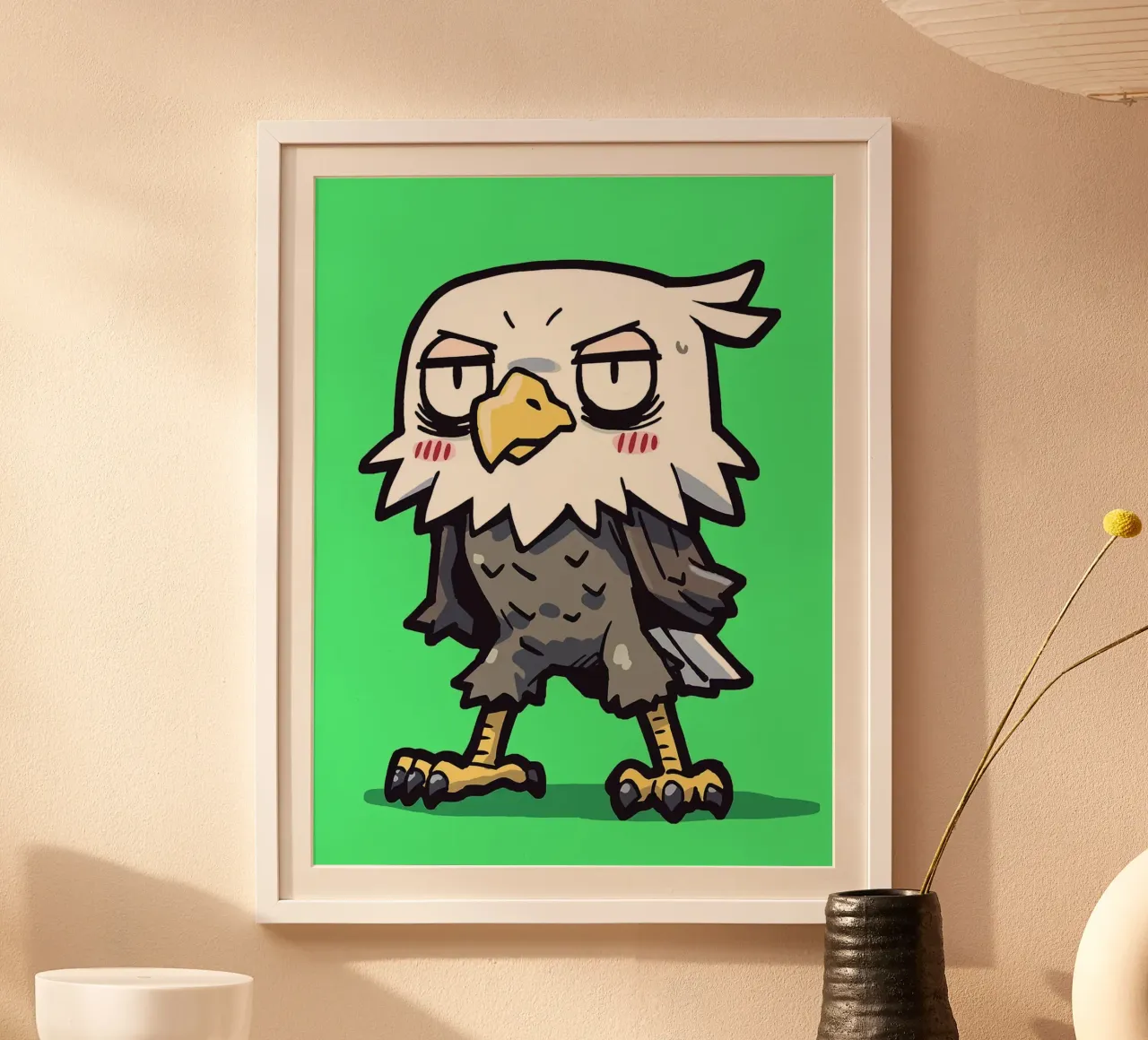 Aquila arrabbiata dei cartoni animati poster con telaio in legno da Hannah Meyer