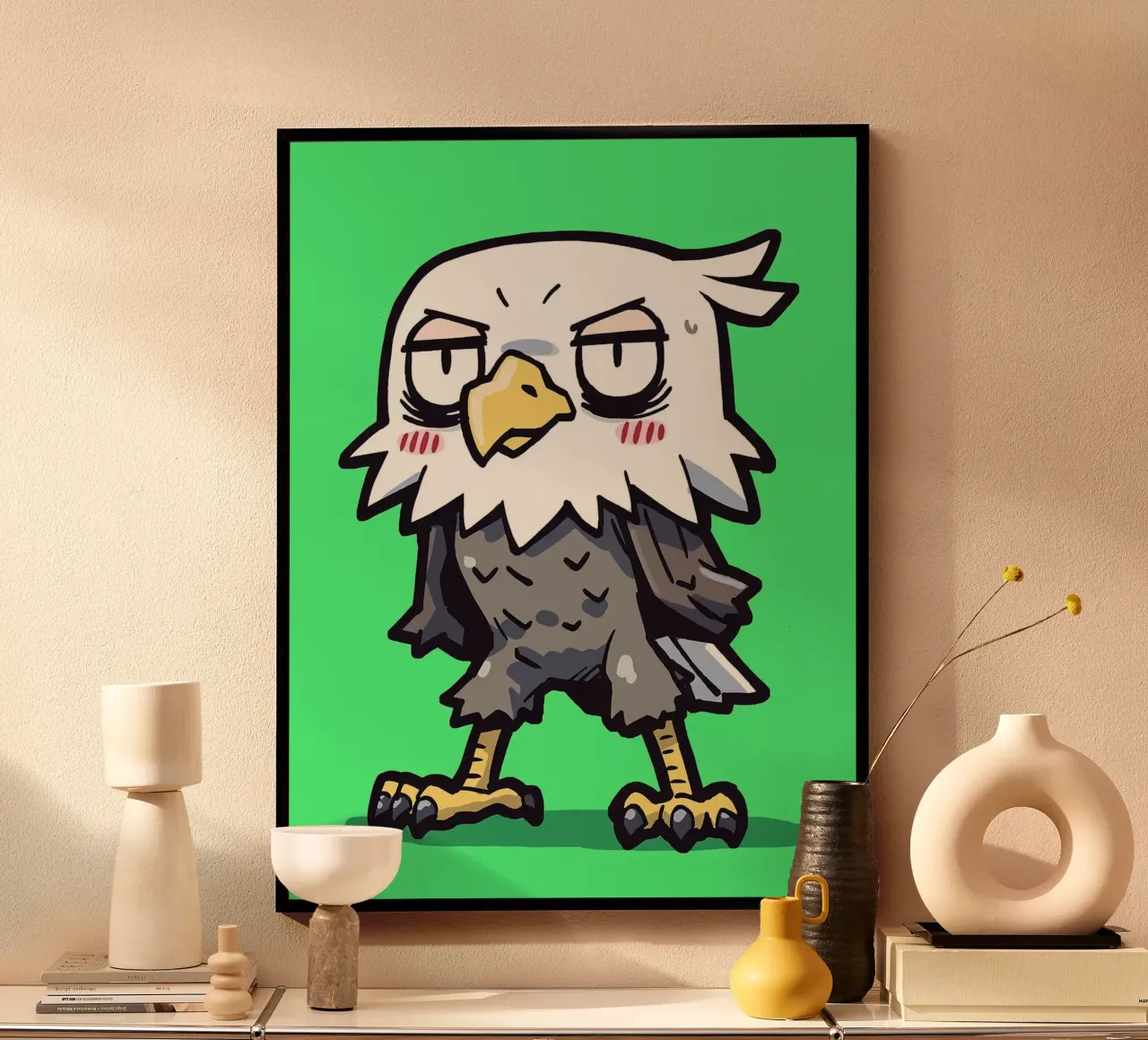 Aquila arrabbiata dei cartoni animati poster con telaio in legno da Hannah Meyer