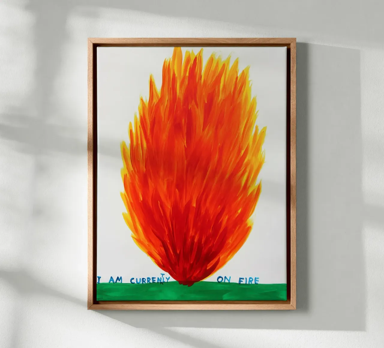 David Shrigley I Am Currently On Fire canvas with Floater frame by ushop god