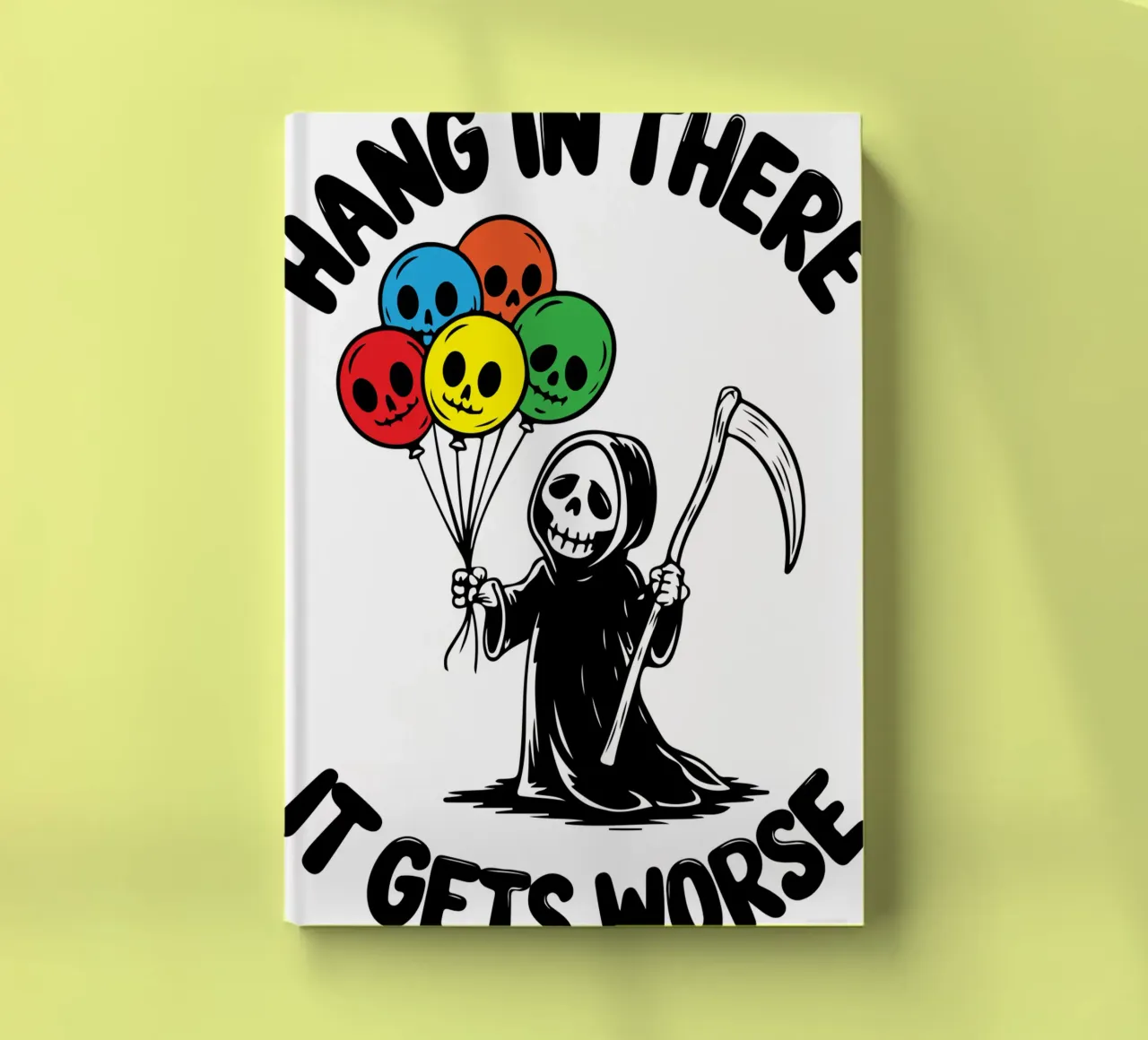 hang in there skeleton notebook by tanabaroo