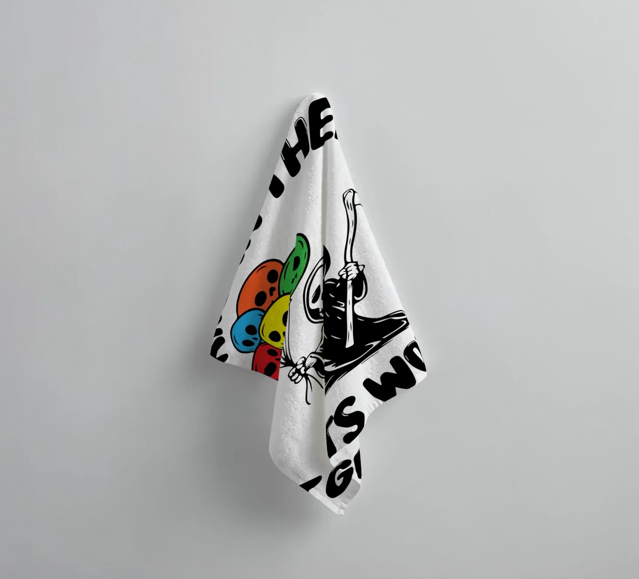 hang in there skeleton towel by tanabaroo