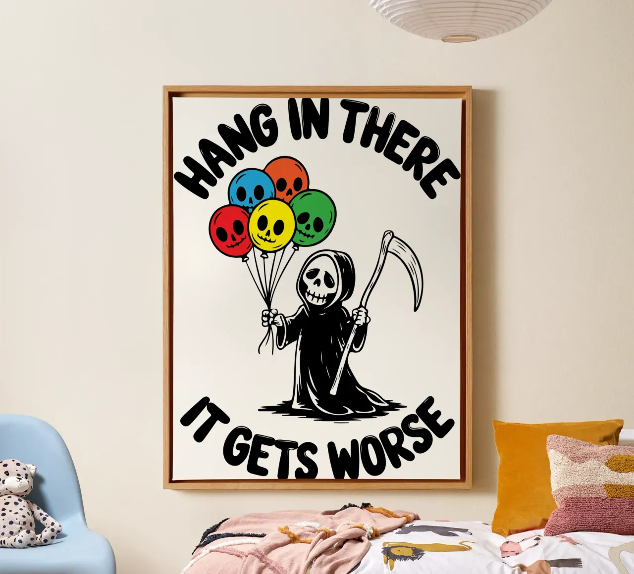 hang in there skeleton canvas with Floater frame by tanabaroo