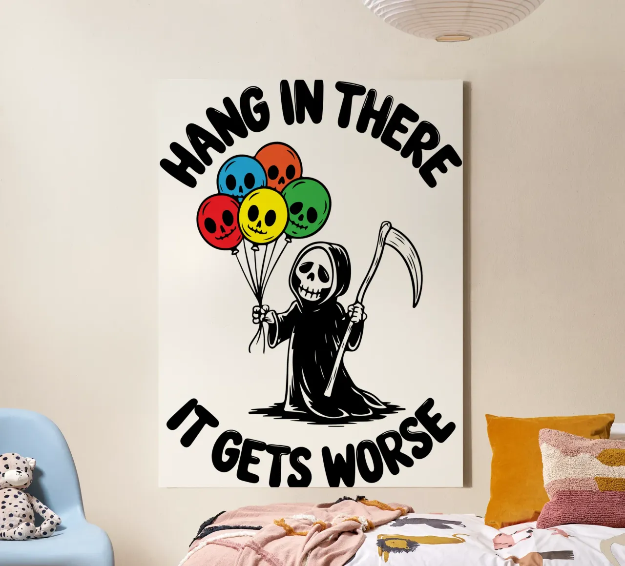 hang in there skeleton canvas with Floater frame by tanabaroo