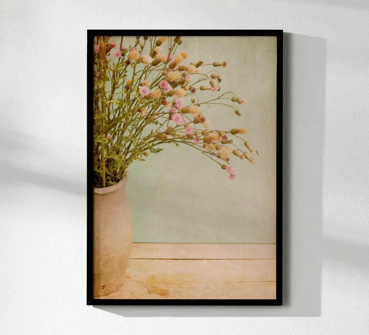 still life with thistles poster with wooden frame by Visuelle Poesie am Wegesrand