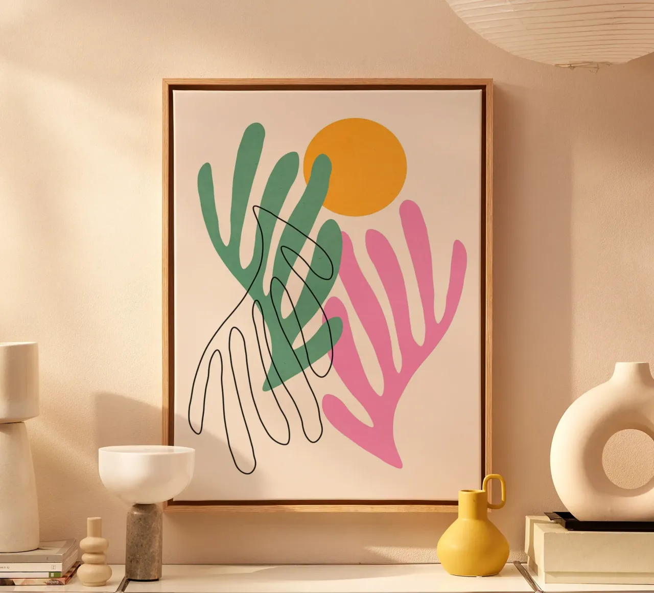 Blumenkollage Leinwand mit Schattenfugenrahmen von Anna Müller