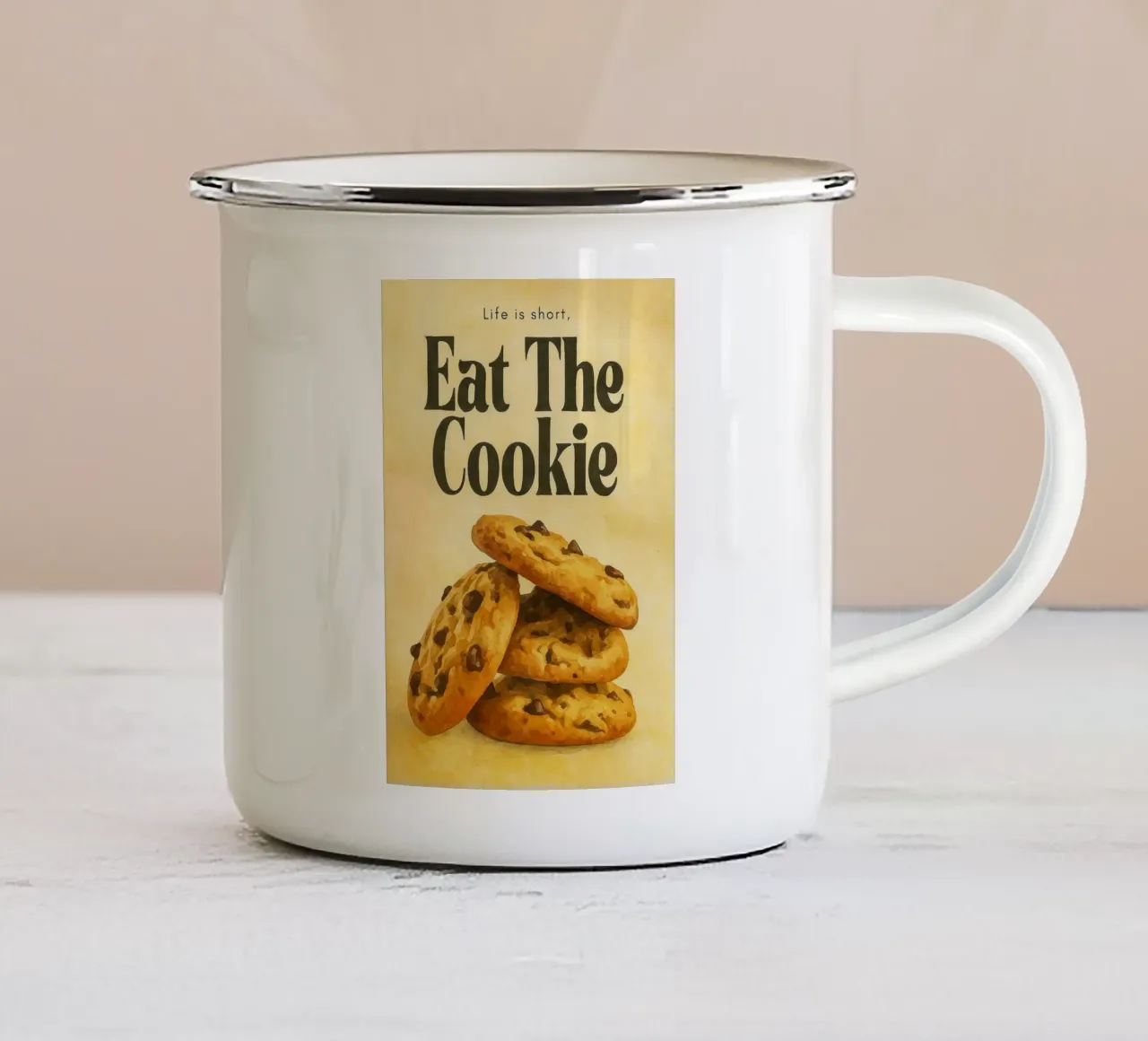 La vita è breve, mangiate i biscotti tazza in smalto da tanabaroo