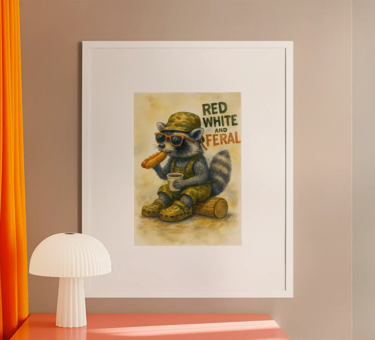 rojo blanco y salvaje mapache divertido poster de tanabaroo