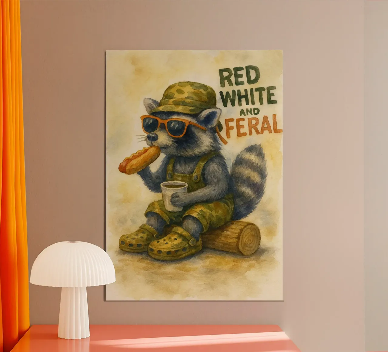 rojo blanco y salvaje mapache divertido poster de tanabaroo