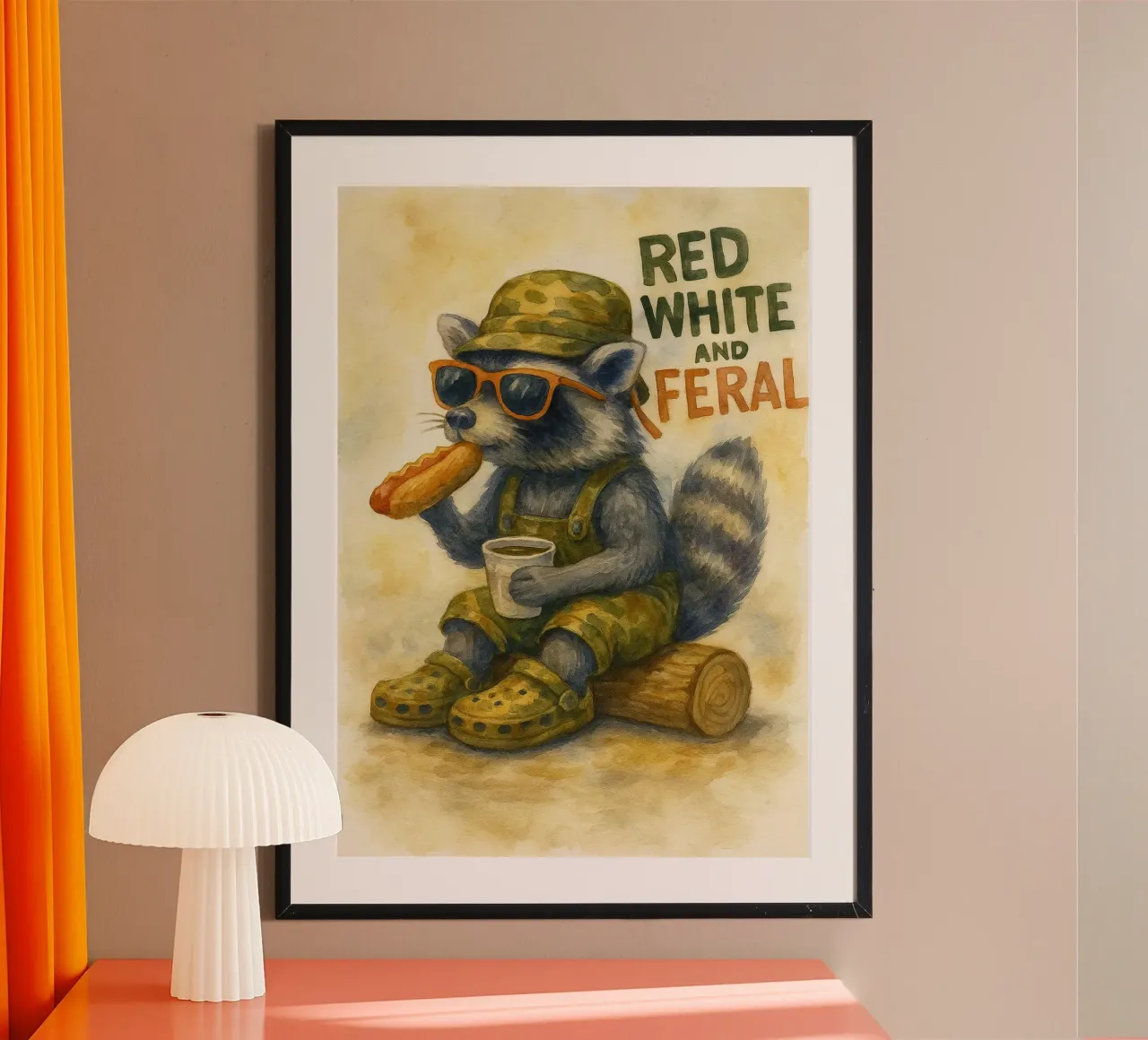rojo blanco y salvaje mapache divertido poster de tanabaroo