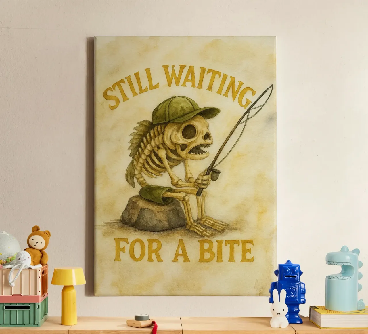 still waiting for a bite funny fishing fish canvas with Floater frame by tanabaroo