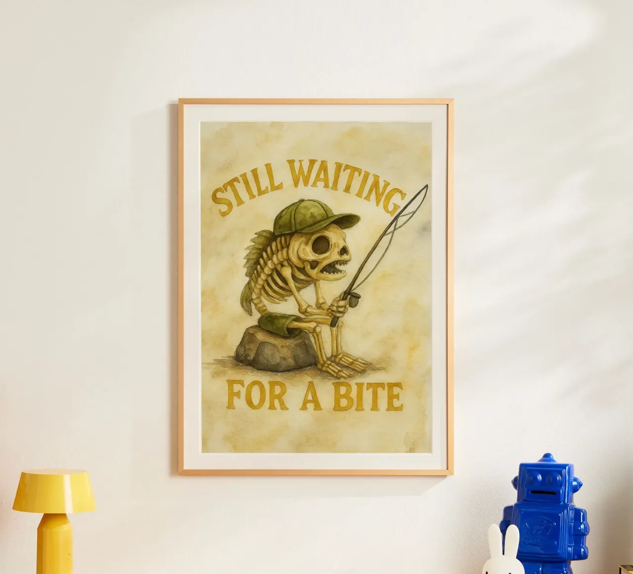 ancora in attesa di un boccone divertente pesca pesce poster con telaio in alluminio da tanabaroo