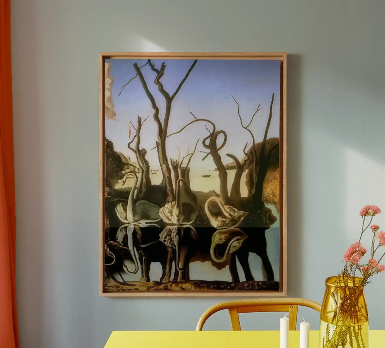 Cigni-Riflessi-Elefanti - salvador daly tela con Cornice a cassetta da Rayretr