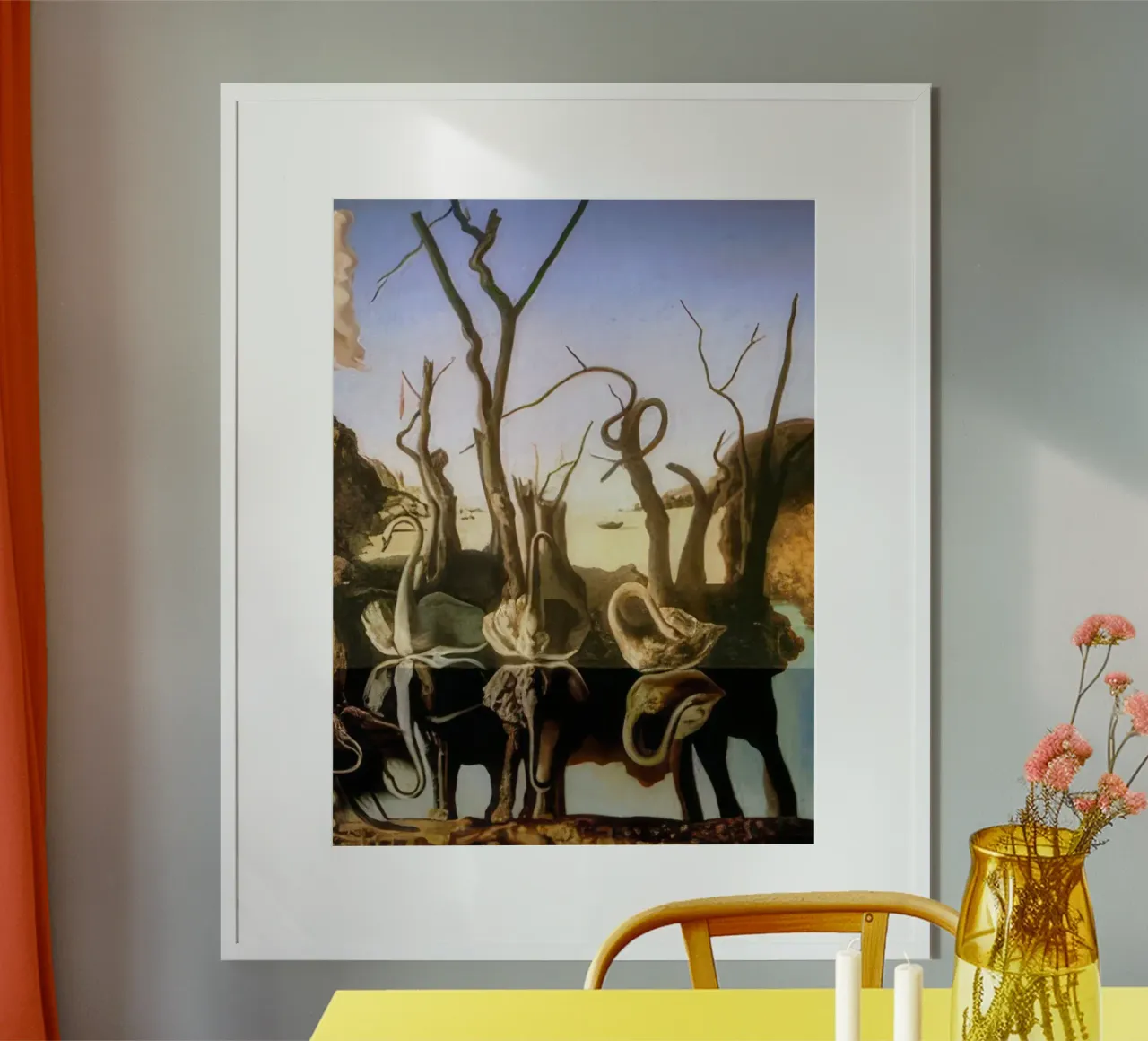 Cigni-Riflessi-Elefanti - salvador daly poster con telaio in plastica da Rayretr