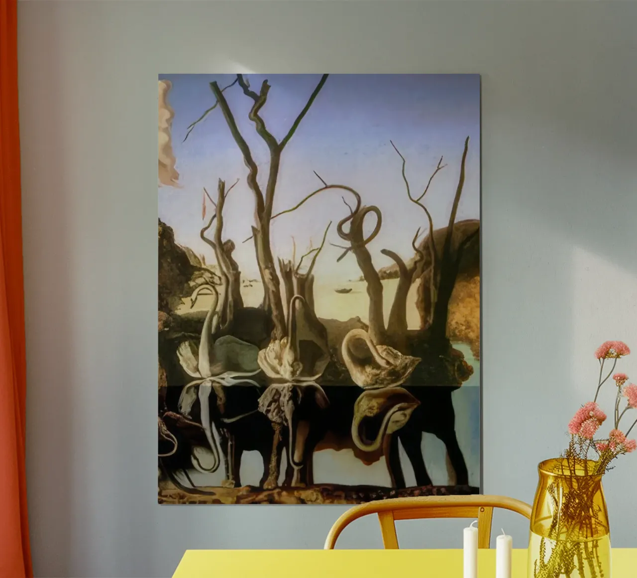 Cigni-Riflessi-Elefanti - salvador daly poster con telaio in plastica da Rayretr