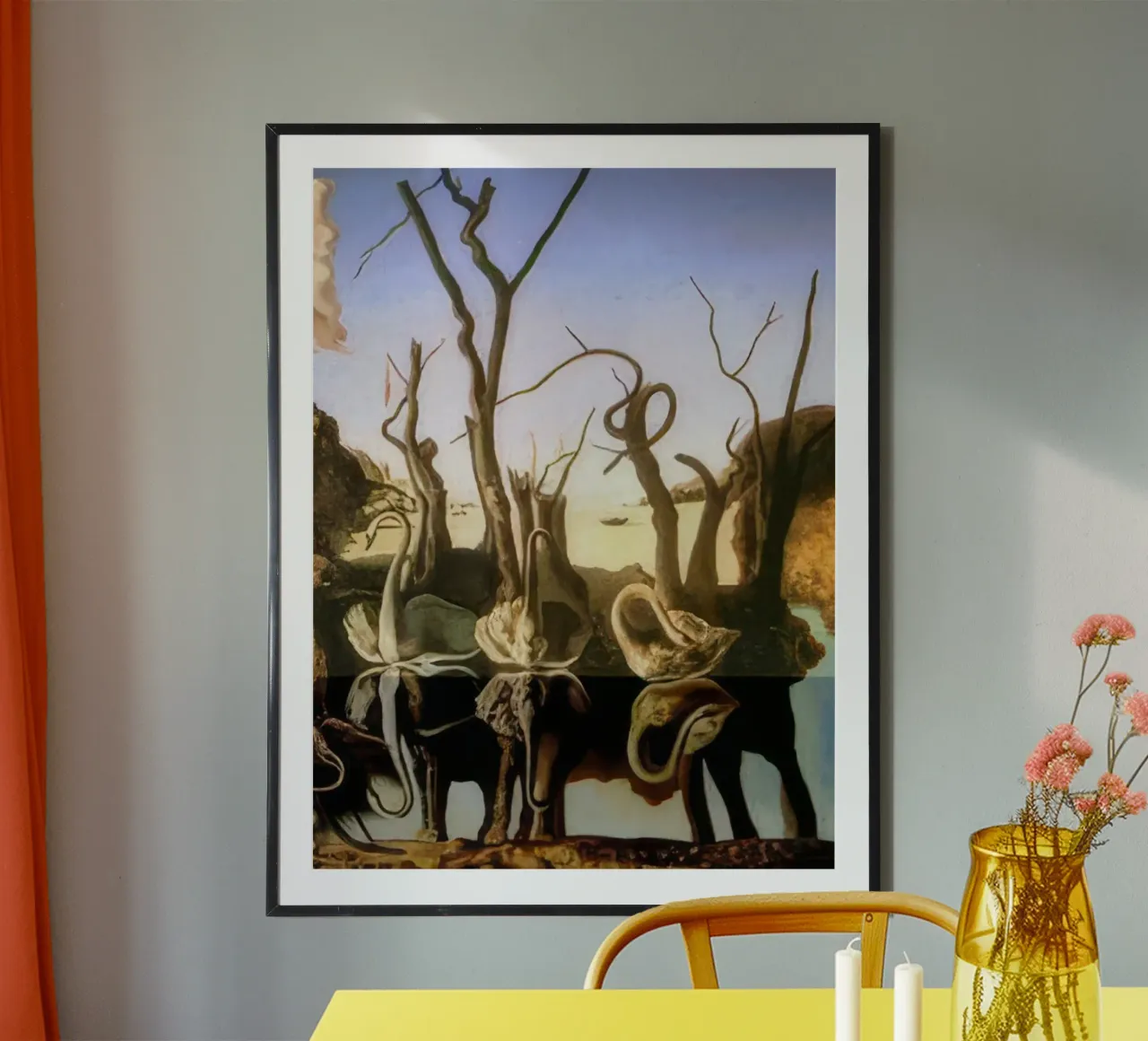Cigni-Riflessi-Elefanti - salvador daly poster con telaio in plastica da Rayretr