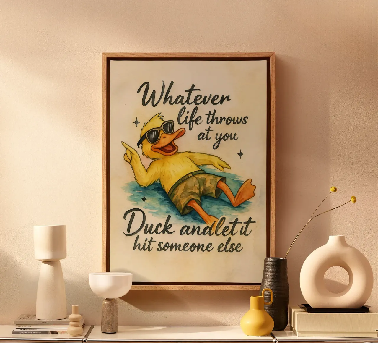 whatever life throws at you funny duck canvas with Floater frame by tanabaroo