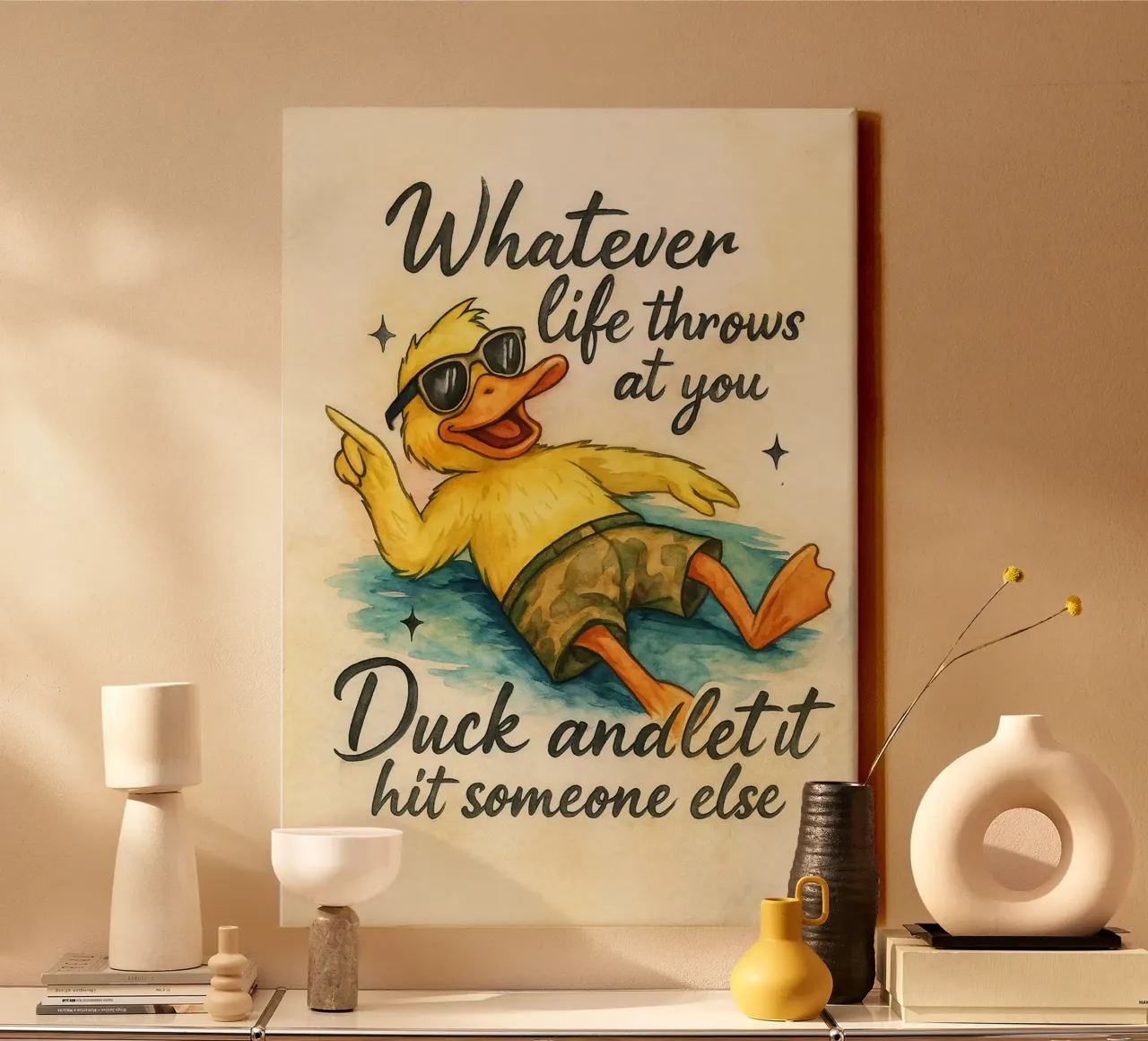 whatever life throws at you funny duck canvas with Floater frame by tanabaroo