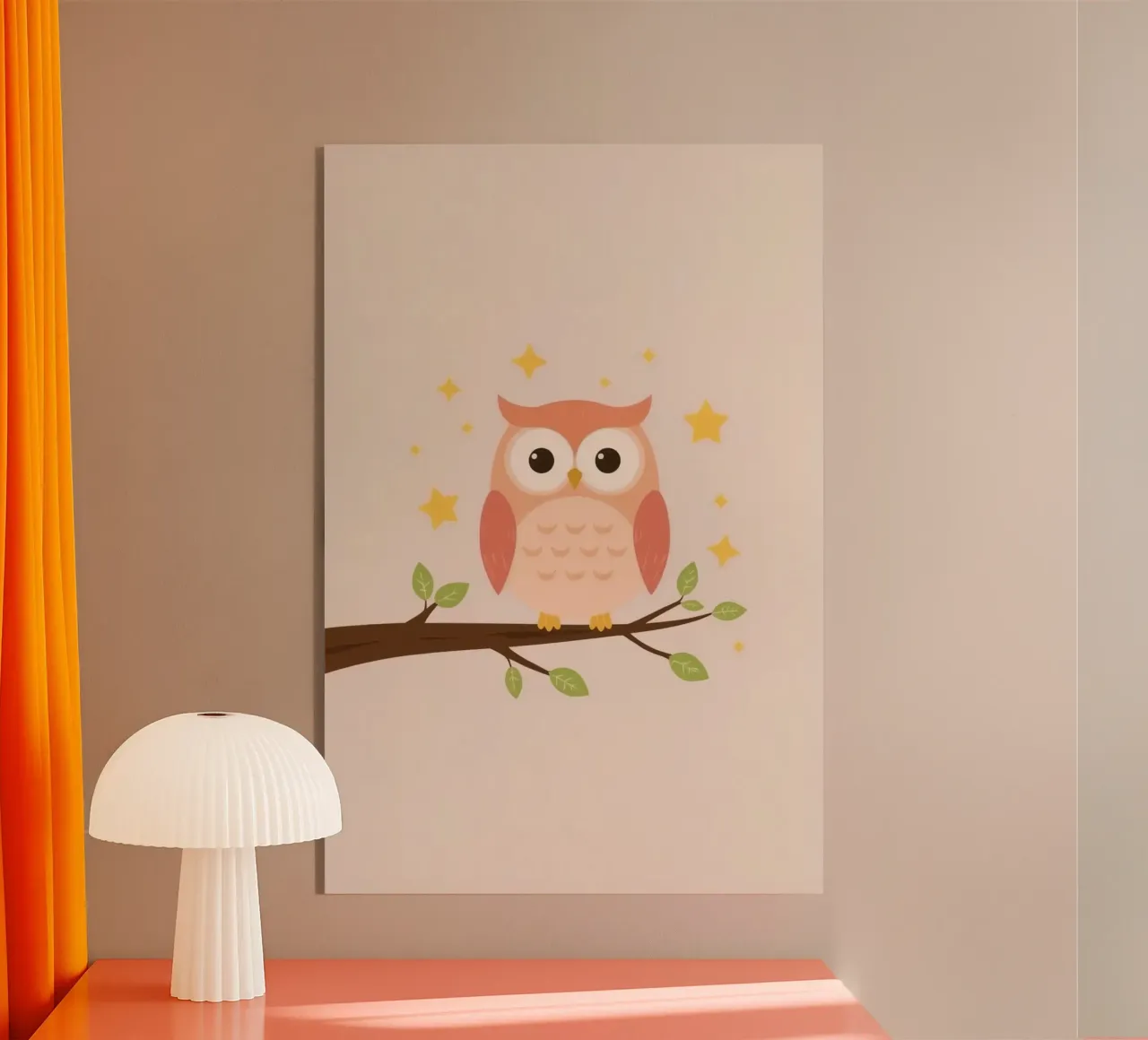 Simpatico gufo dei cartoni animati su un ramo con le stelle plexiglass da DesignDoodle