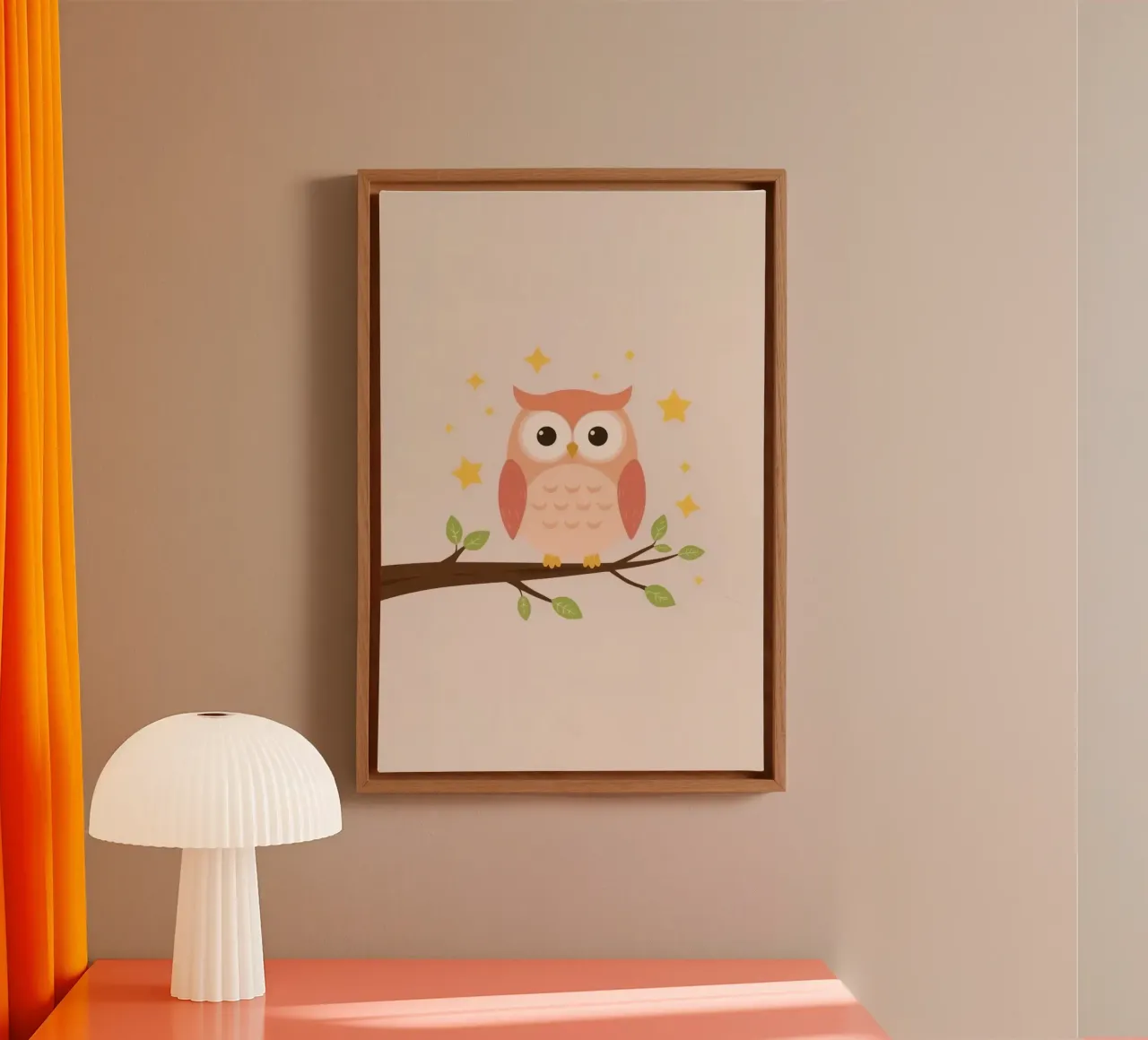 Simpatico gufo dei cartoni animati su un ramo con le stelle tela con Cornice a cassetta da DesignDoodle