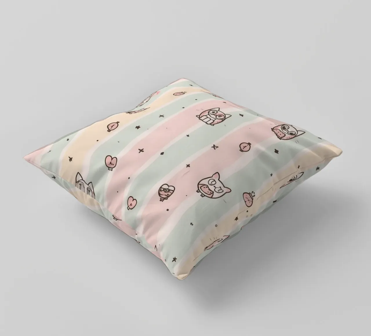 Gatti carini dei cartoni animati su sfondo a righe cuscino da DesignDoodle