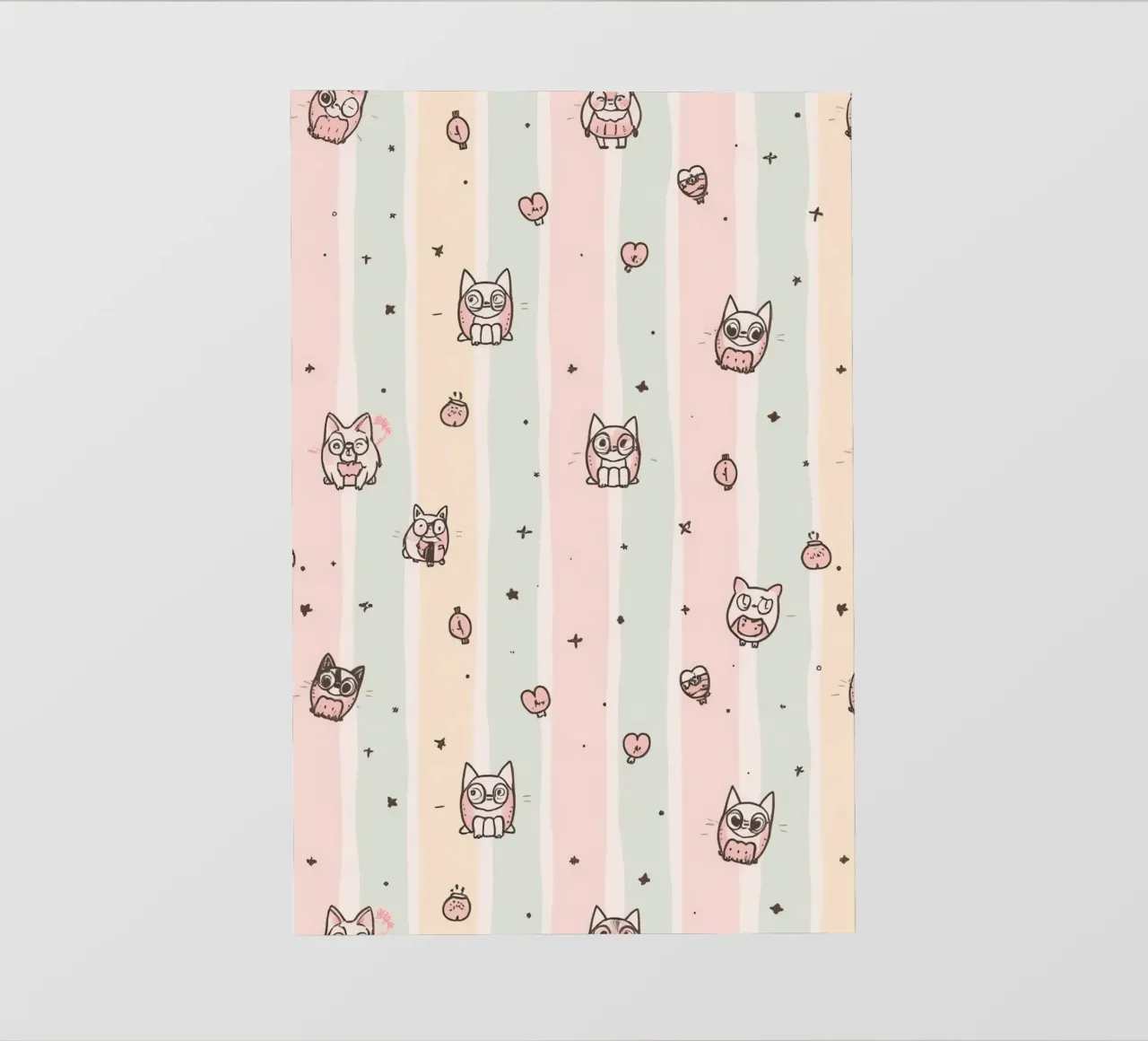 Gatti carini dei cartoni animati su sfondo a righe pellicola backlit da DesignDoodle