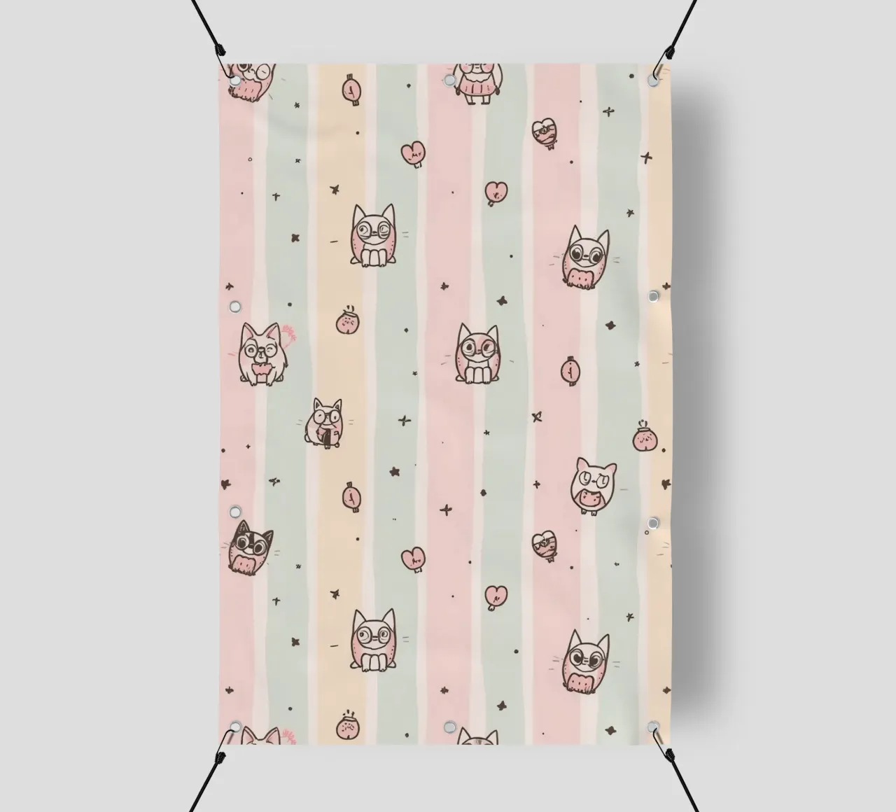 Gatti carini dei cartoni animati su sfondo a righe telo in pvc da DesignDoodle