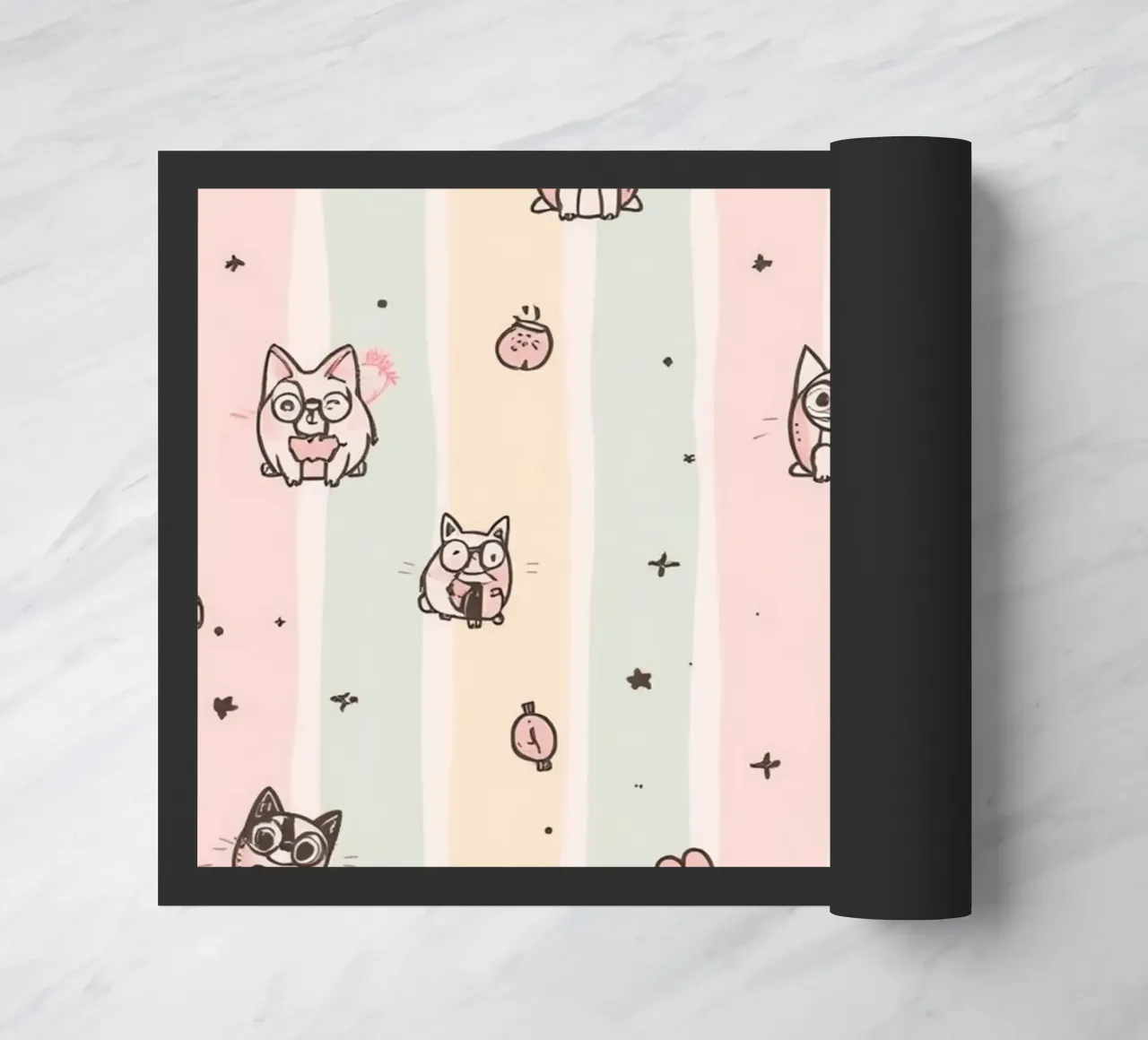 Gatti carini dei cartoni animati su sfondo a righe zerbino da DesignDoodle