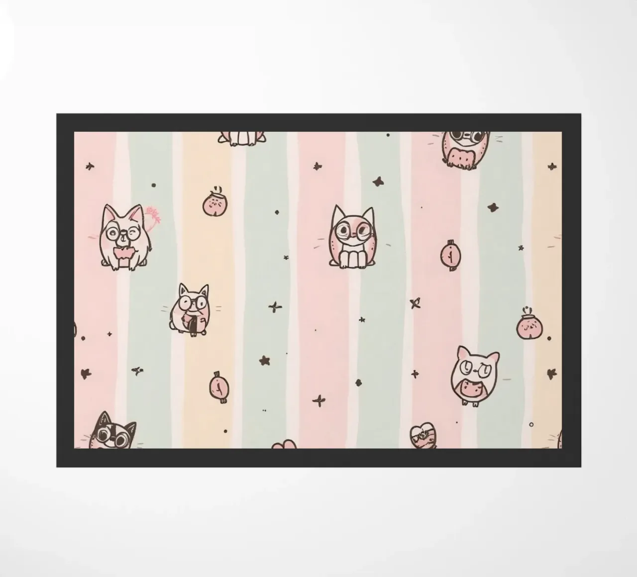 Gatti carini dei cartoni animati su sfondo a righe zerbino da DesignDoodle