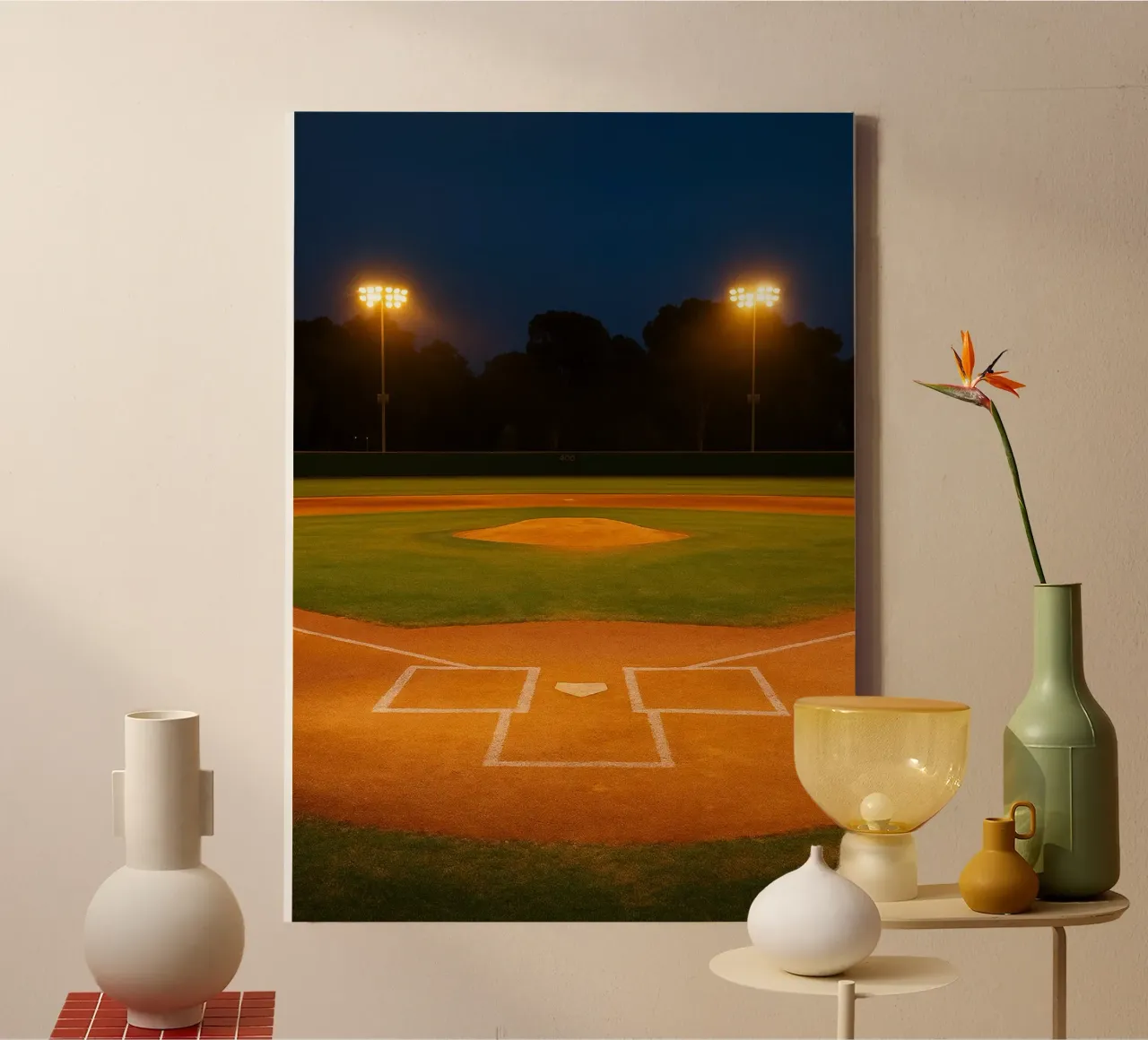 terrain de baseball la nuit vue photographie toile avec Caisse américaine de chinerei
