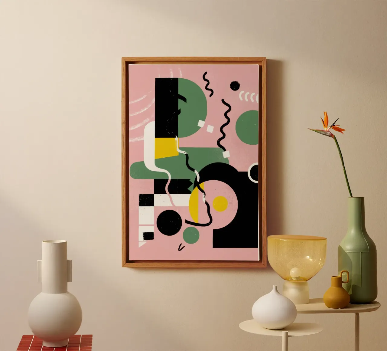 Pastel Memphis Collision canvas with Floater frame by Enter Bloom