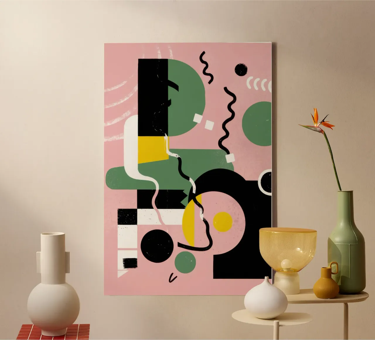 Pastel Memphis Collision canvas with Floater frame by Enter Bloom