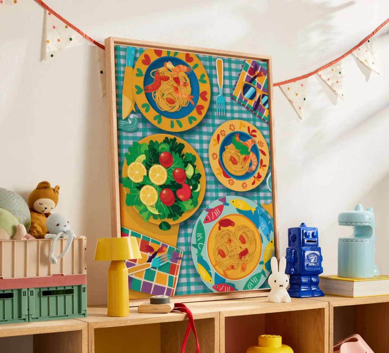 Levendig tafelfeest canvas met Baklijst van Enter Bloom