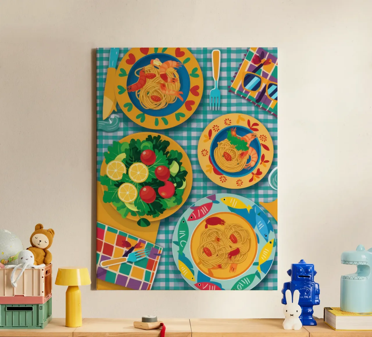 Levendig tafelfeest canvas met Baklijst van Enter Bloom