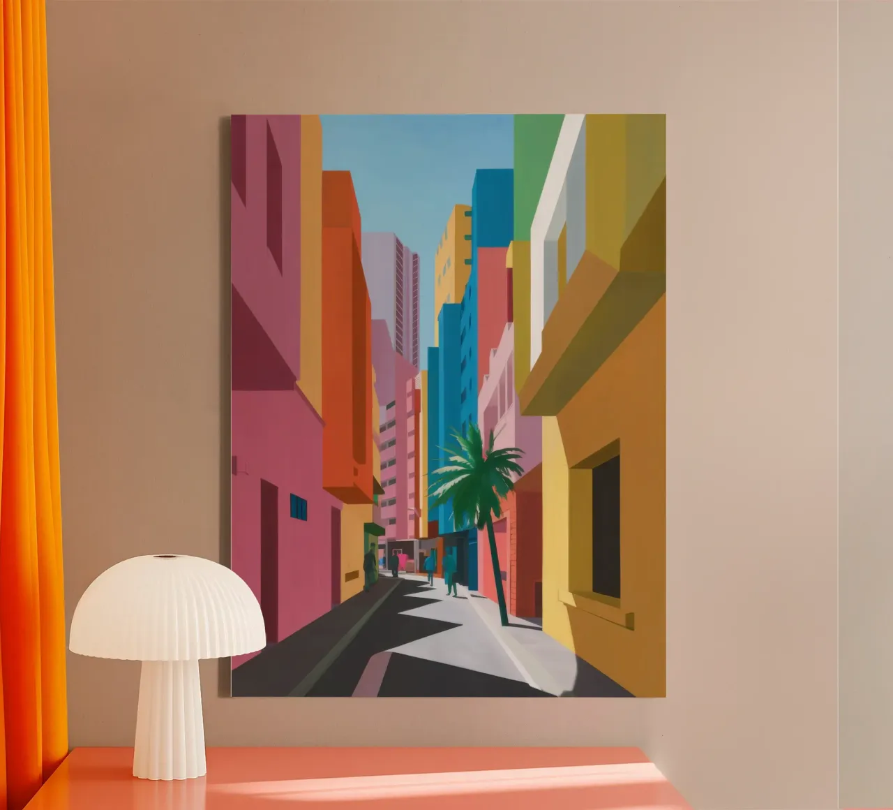 Chromatic Alley Perspective canvas with Floater frame by Enter Bloom