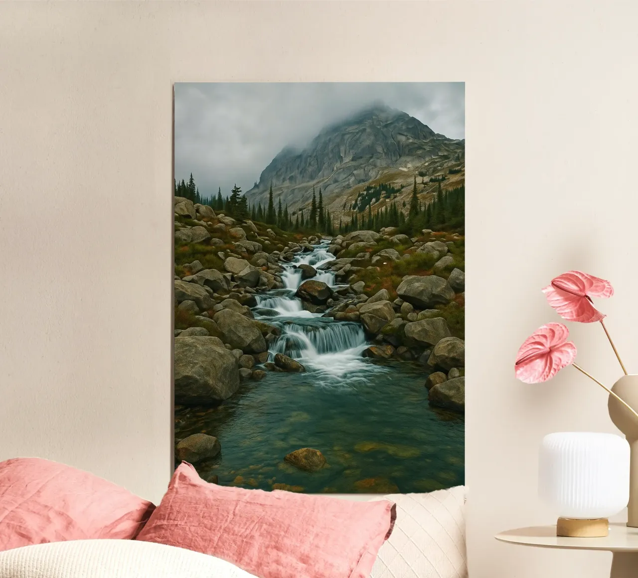 corallo in un piccolo fiume panorama naturale poster con telaio in plastica da chinerei