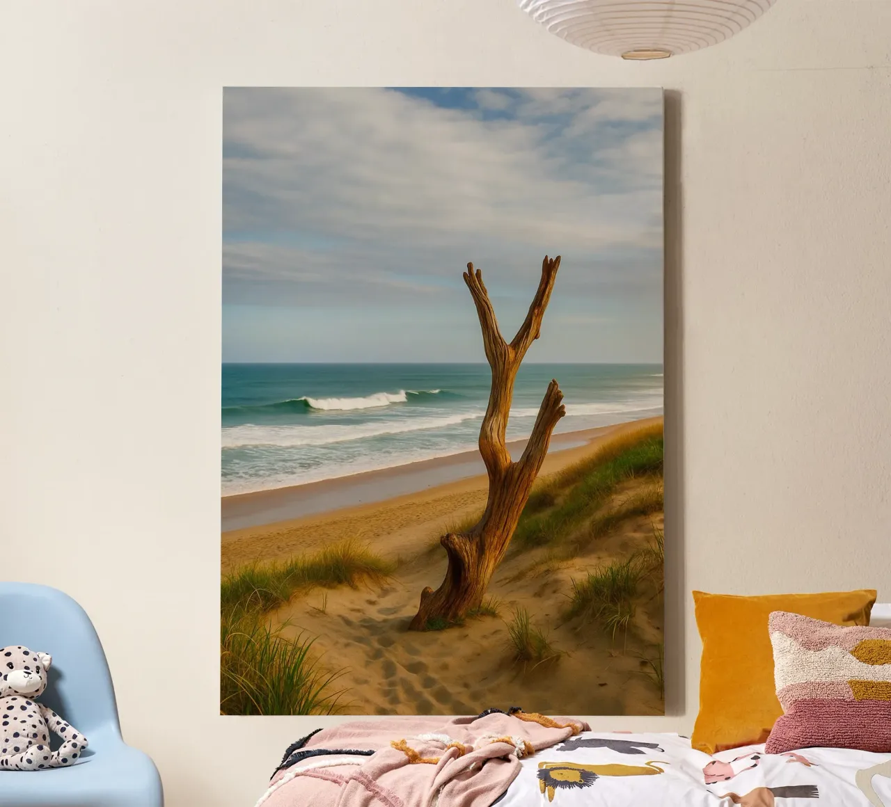 trockene Bäume am Strand Naturpanorama Leinwand mit Schattenfugenrahmen von chinerei