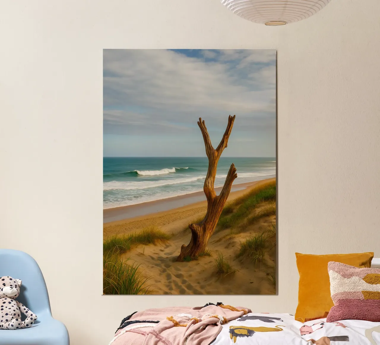 alberi secchi sulla spiaggia panorama naturale poster con telaio in legno da chinerei