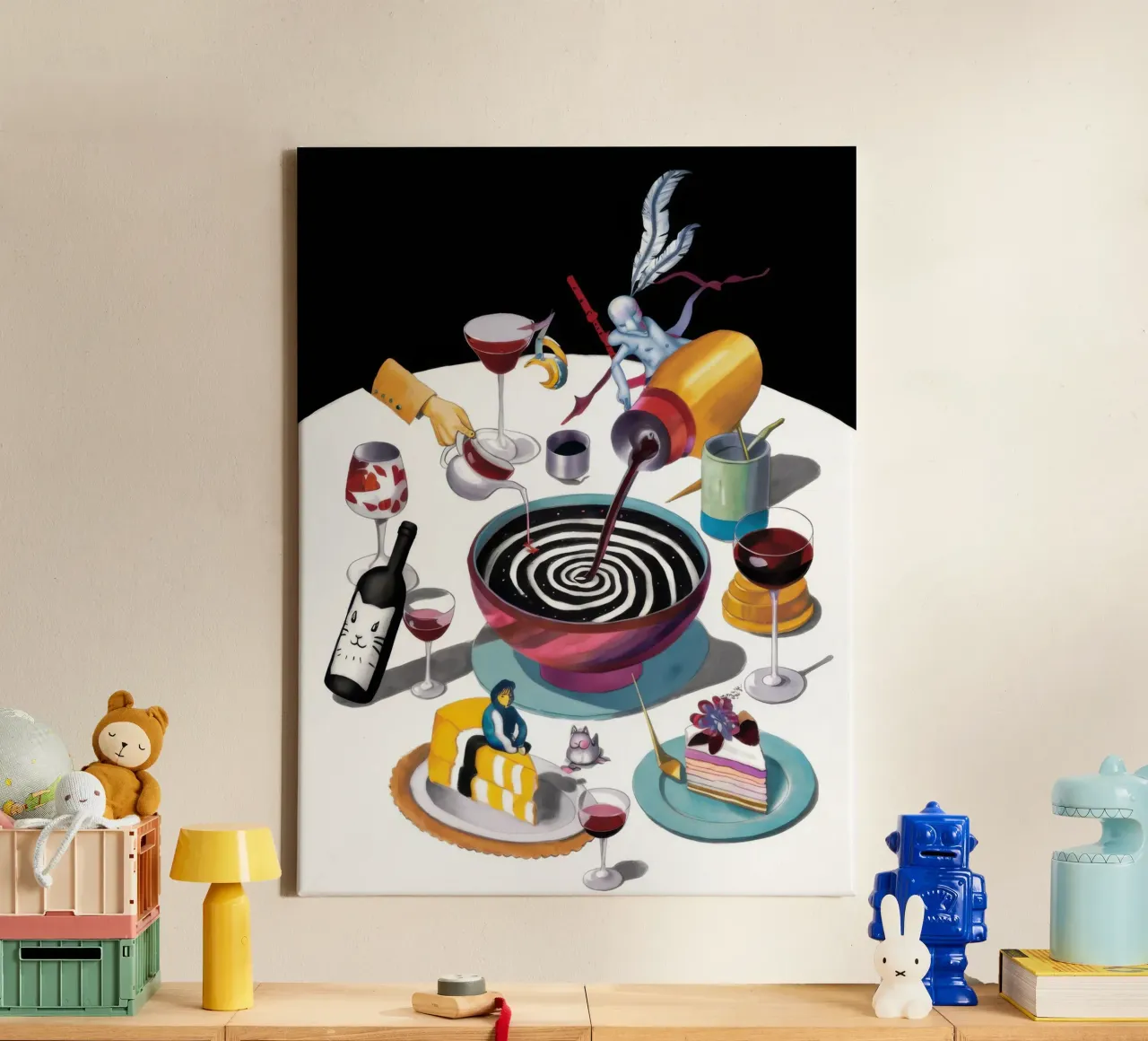 Caffeinated Chaos Contraption canvas with Floater frame by Enter Bloom