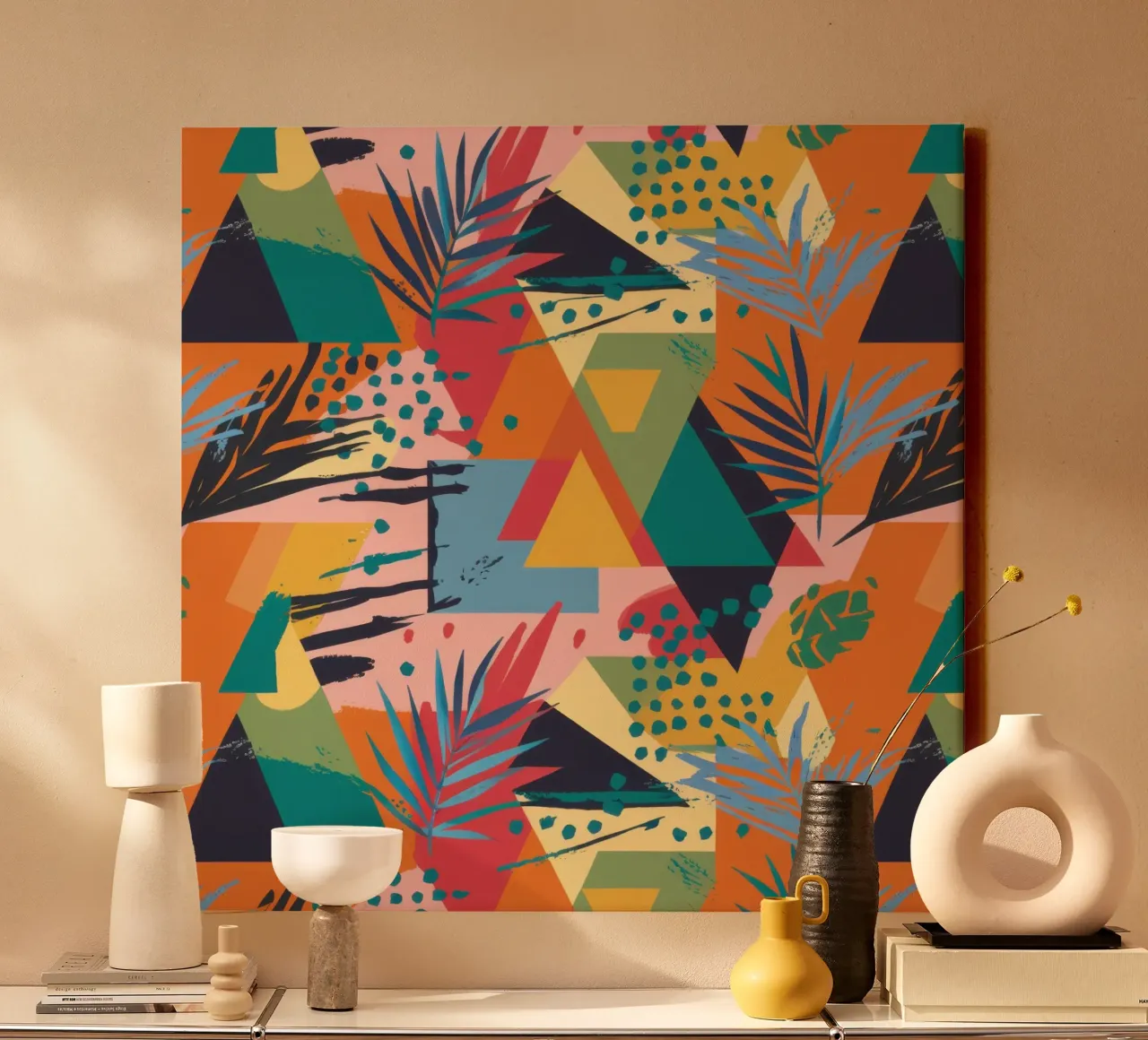 Collage di frammenti tropicali tela con Cornice a cassetta da Enter Bloom