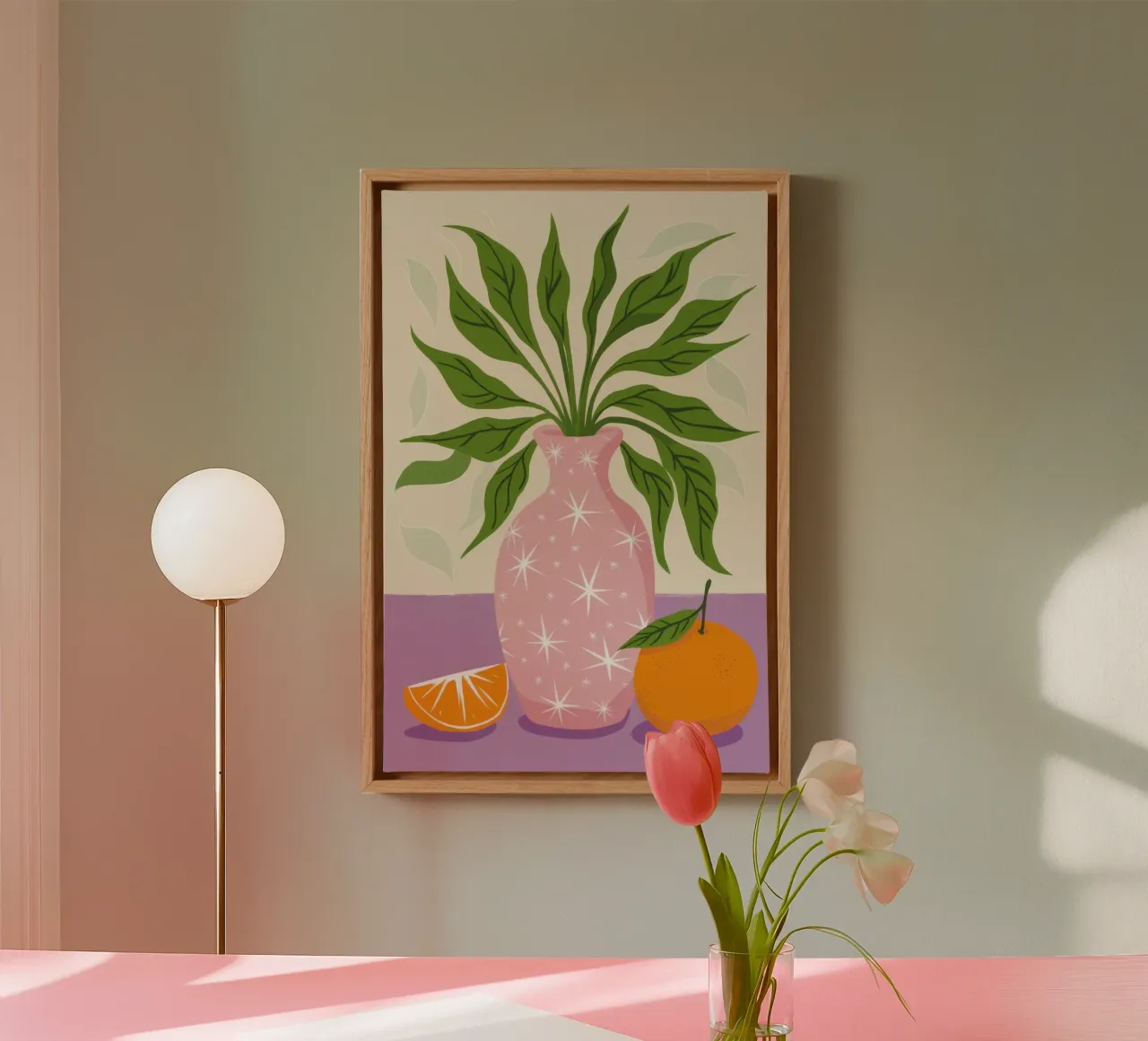 Elegant Leafy Stillness canvas with Floater frame by Enter Bloom