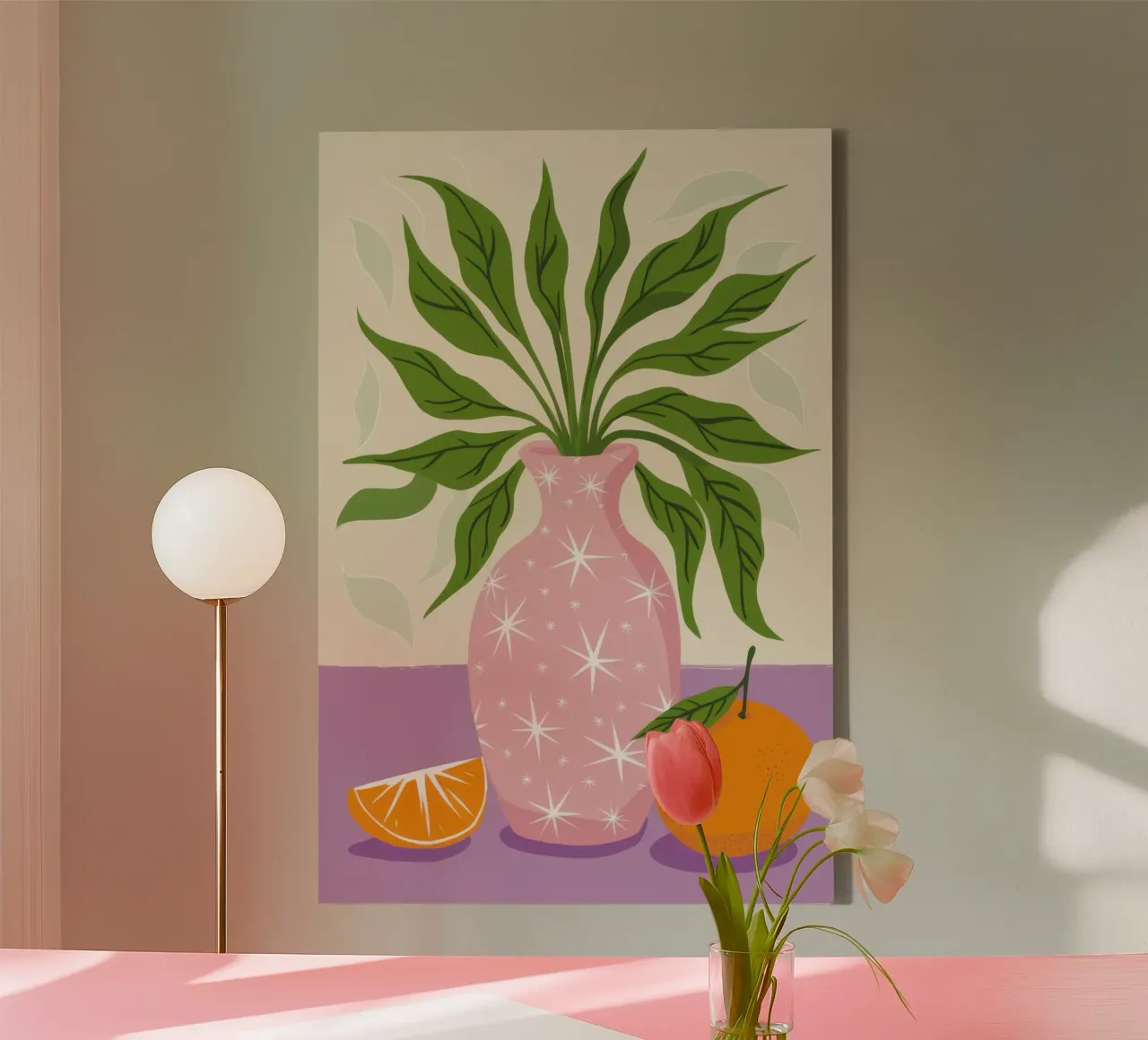 Elegant Leafy Stillness canvas with Floater frame by Enter Bloom
