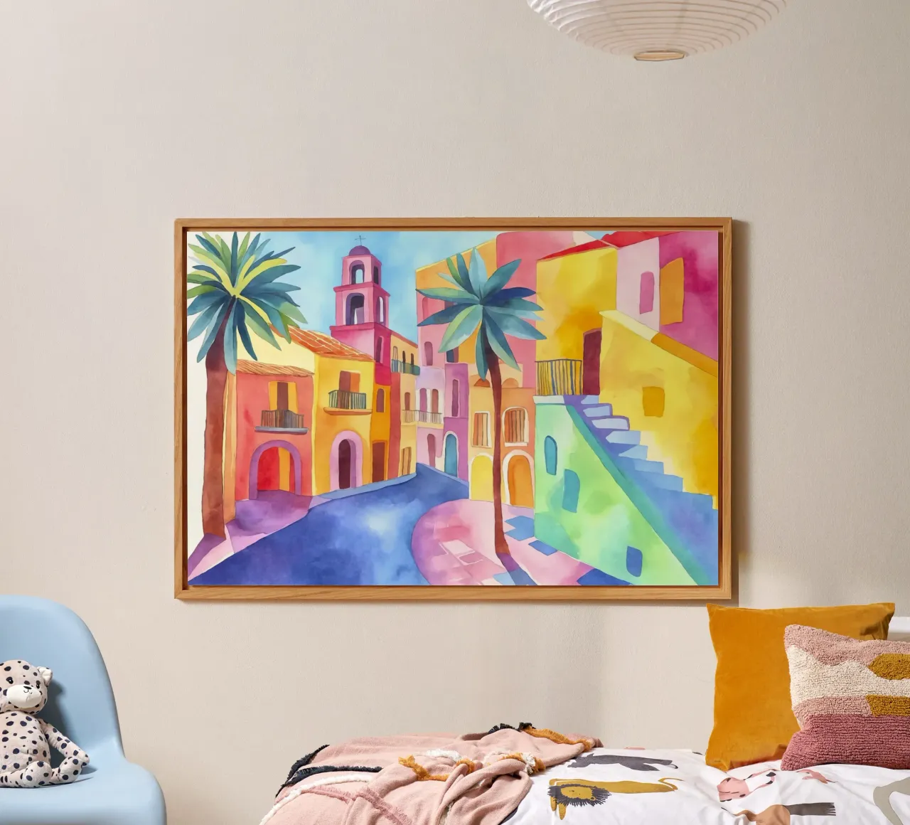 Tropical Summer In The Village Watercolor Art forex plate by Andrea Haase Modern Home